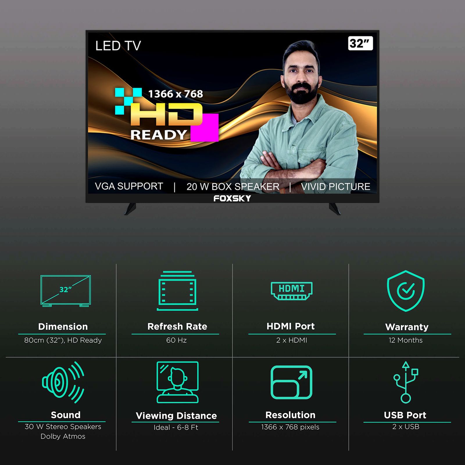 FOXSKY 80 cm (32 inch) HD Ready LED TV with A+ Grade Panel (2021 model)_3