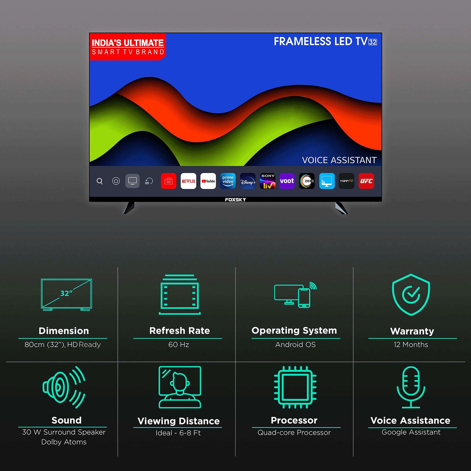 FOXSKY FS-VS 80 cm (32 inch) HD Ready LED Smart Android TV with Google Assistant (2021 model)_3