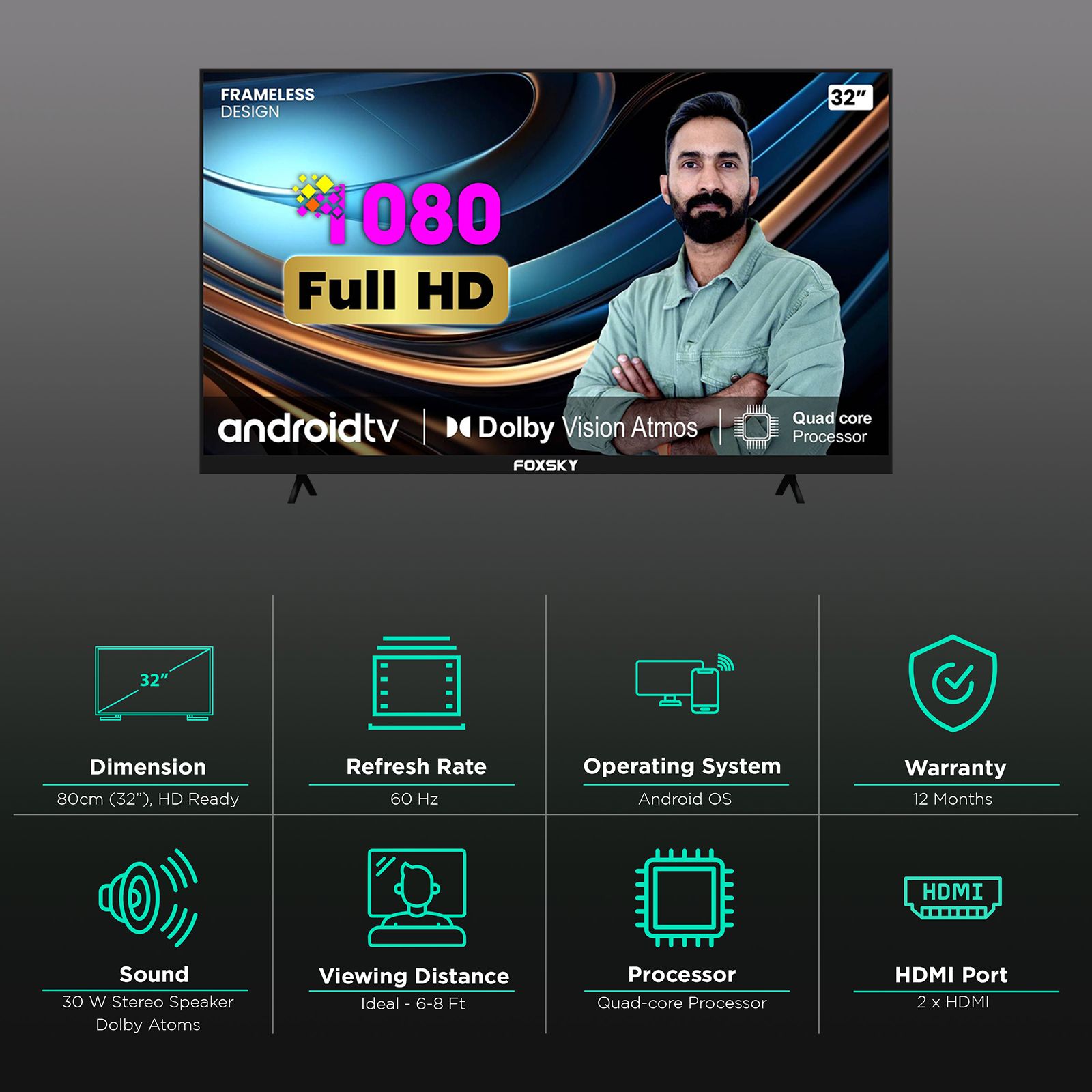FOXSKY 80 cm (32 inch) HD Ready LED Smart Android TV with A+ Grade Panel (2021 model)_3