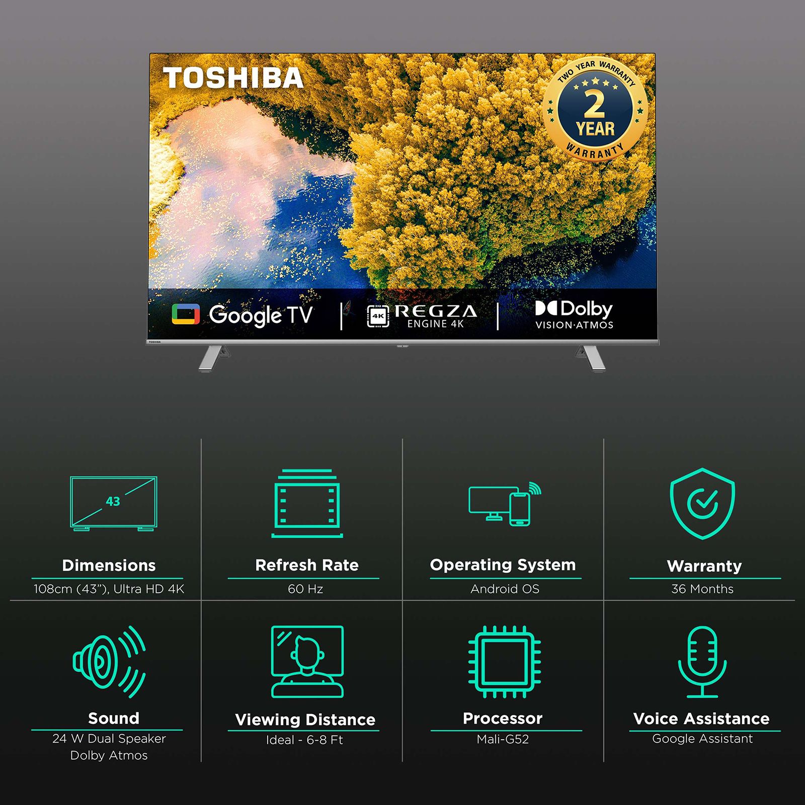 TOSHIBA C350LP 109 cm (43 inch) 4K Ultra HD LED Smart Android TV with Google Assistant (2022 model) TOSHIBA C350LP 109 cm (43 inch) 4K Ultra HD LED Smart Android TV with Google Assistant (2022 model)_3