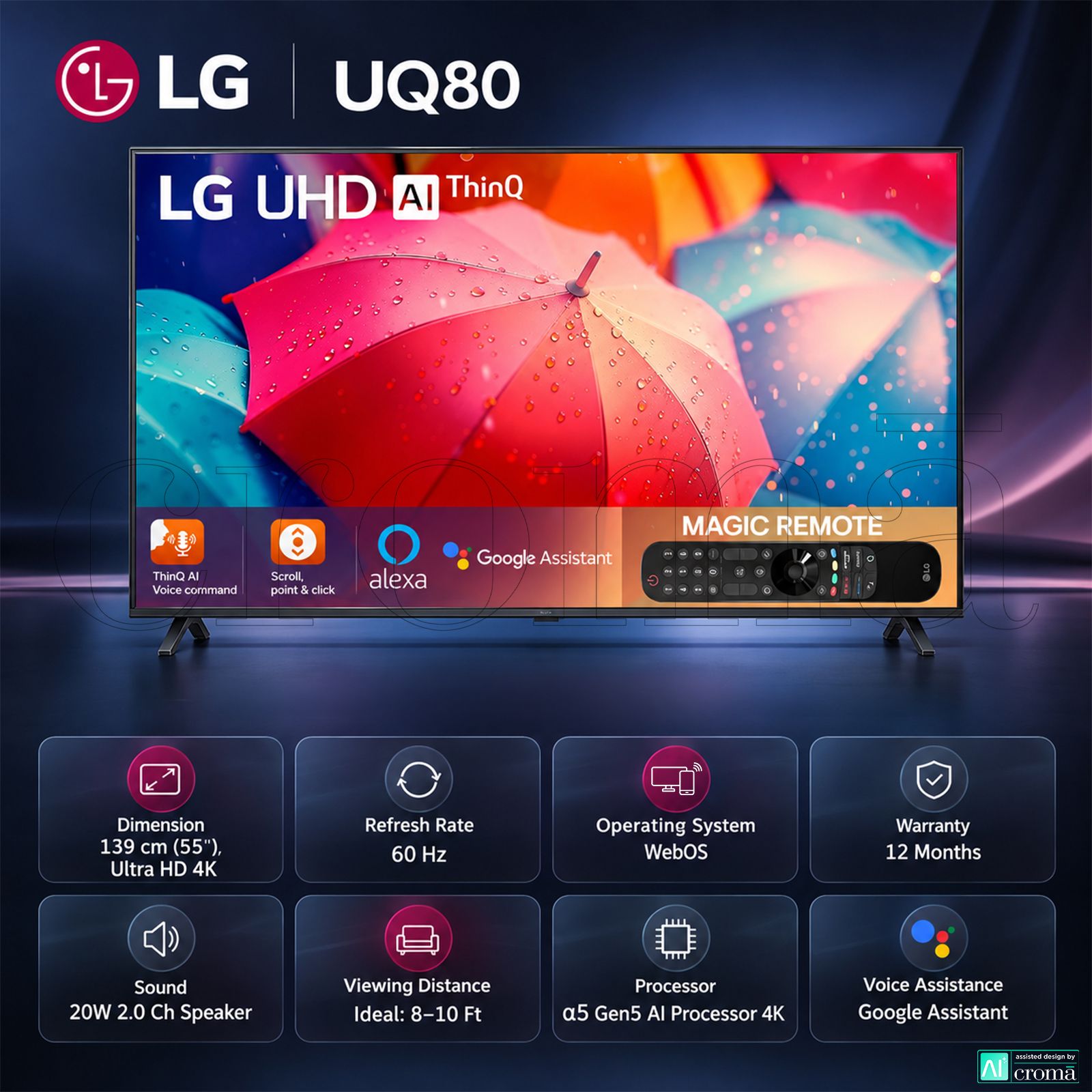 LG UQ80 140 cm (55 inch) 4K Ultra HD LED Smart WebOS TV with Voice Assistance (2022 model) LG UQ80 140 cm (55 inch) 4K Ultra HD LED Smart WebOS TV with Voice Assistance (2022 model)_2