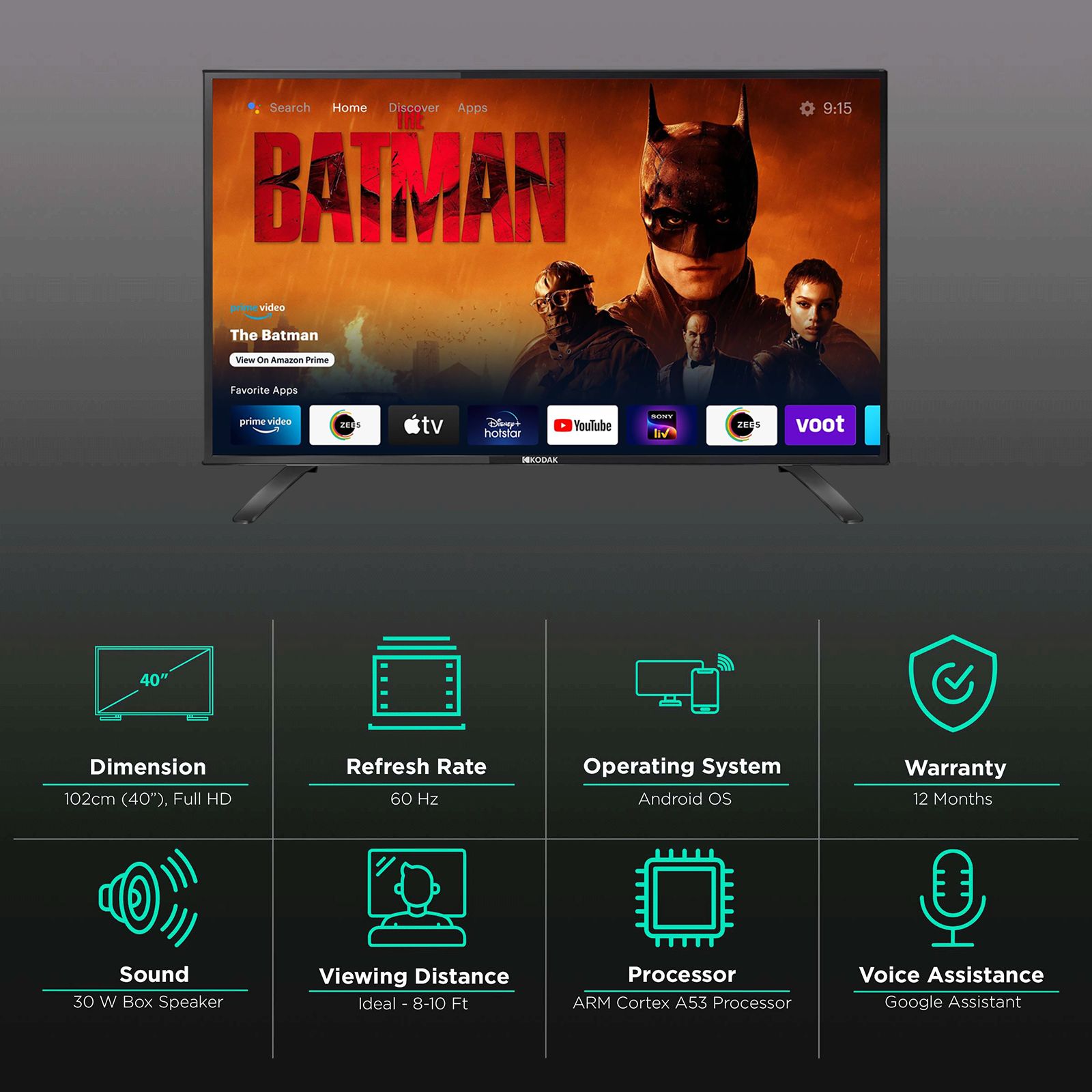 KODAK 7XPRO Series 100 cm (40 inch) Full HD LED Smart Android TV with Google Assistant (2020 model) KODAK 7XPRO Series 100 cm (40 inch) Full HD LED Smart Android TV with Google Assistant (2020 model)_3