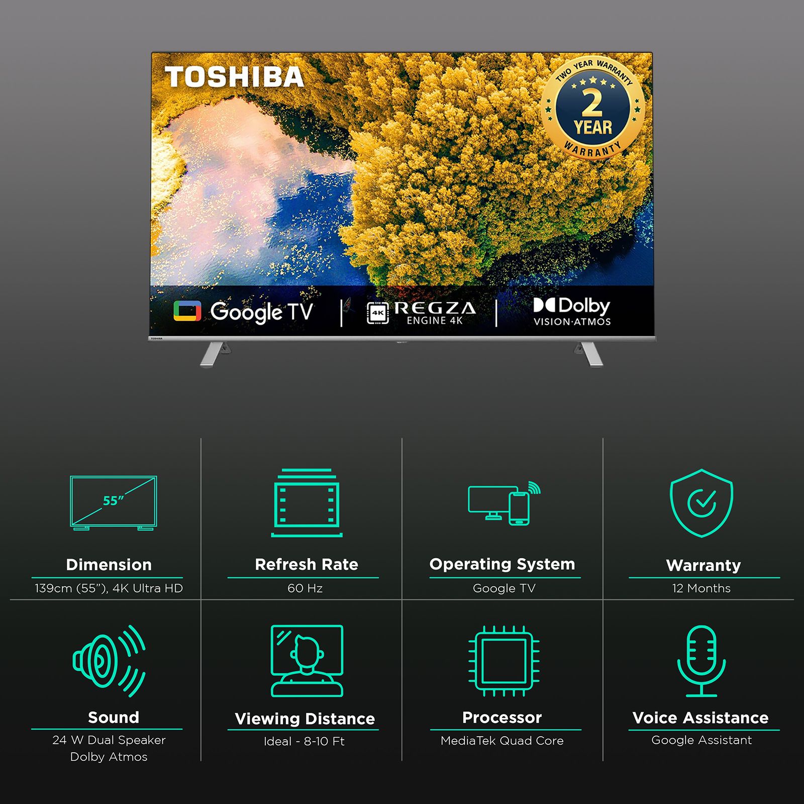 TOSHIBA 55C350LP 140 cm (55 inch) 4K Ultra HD LED Google TV with Dolby Vision & Dolby Atmos (2022 model)_3