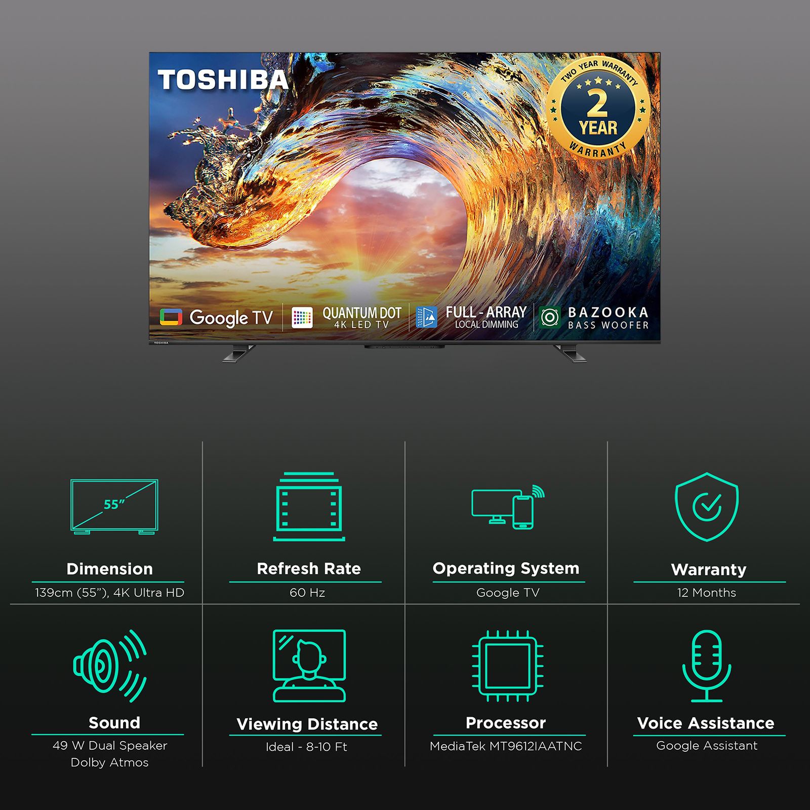 TOSHIBA 55M550LP 140 cm (55 inch) 4K Ultra HD QLED Google TV with Dolby Vision & Dolby Atmos (2022 model) TOSHIBA 55M550LP 140 cm (55 inch) 4K Ultra HD QLED Google TV with Dolby Vision & Dolby Atmos (2022 model)_3