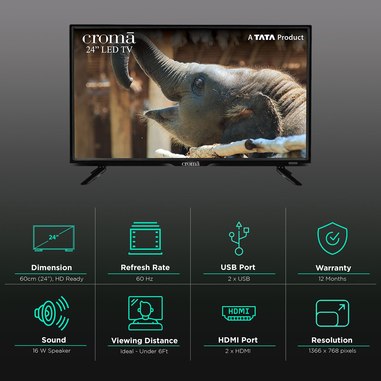 Croma 60 cm (24 inch) HD Ready LED TV with 16W Speaker_3