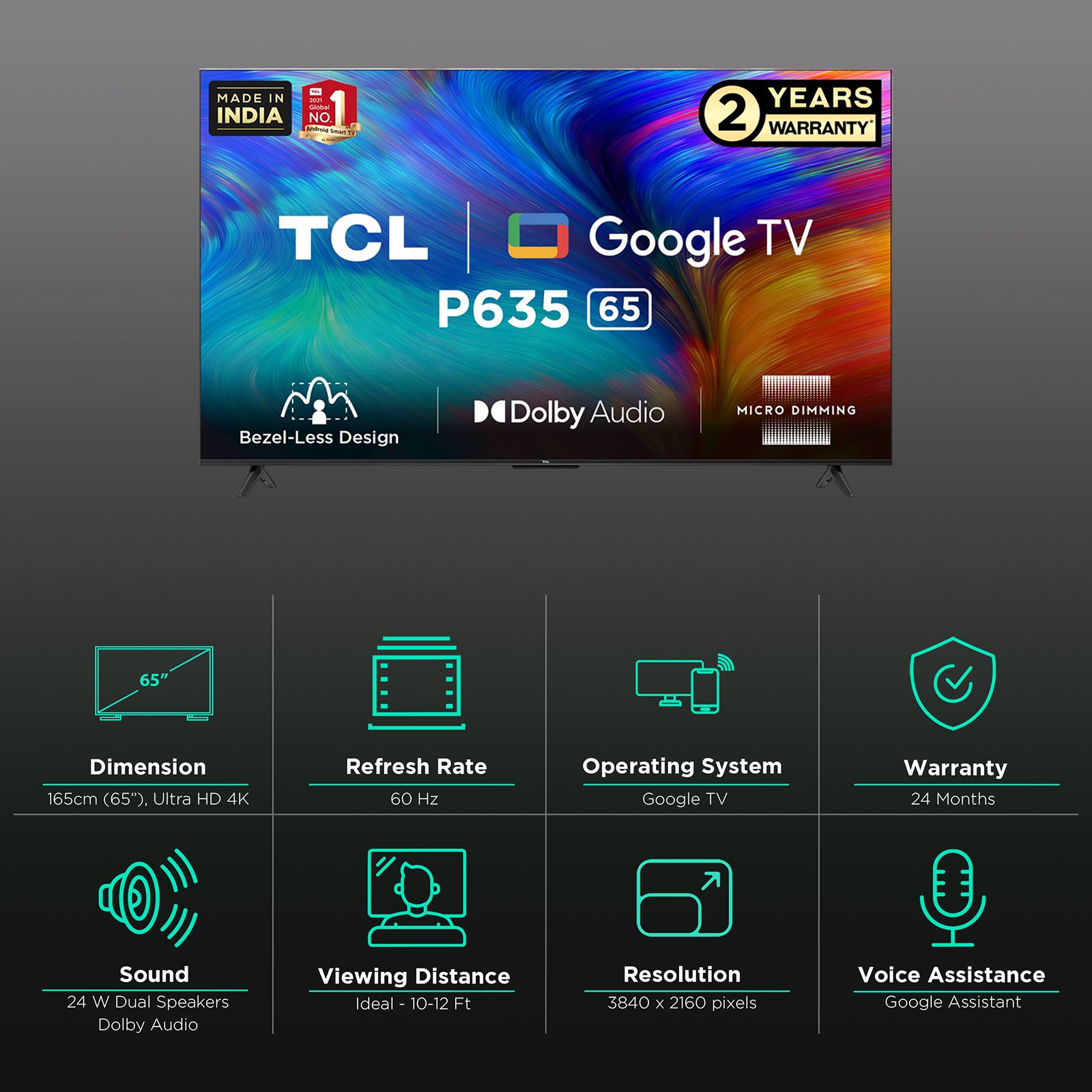 TCL P Series 165 cm (65 inch) 4K Ultra HD LED Android 11 Google TV with Dolby Audio Digital Decoder TCL P Series 165 cm (65 inch) 4K Ultra HD LED Android 11 Google TV with Dolby Audio Digital Decoder_3