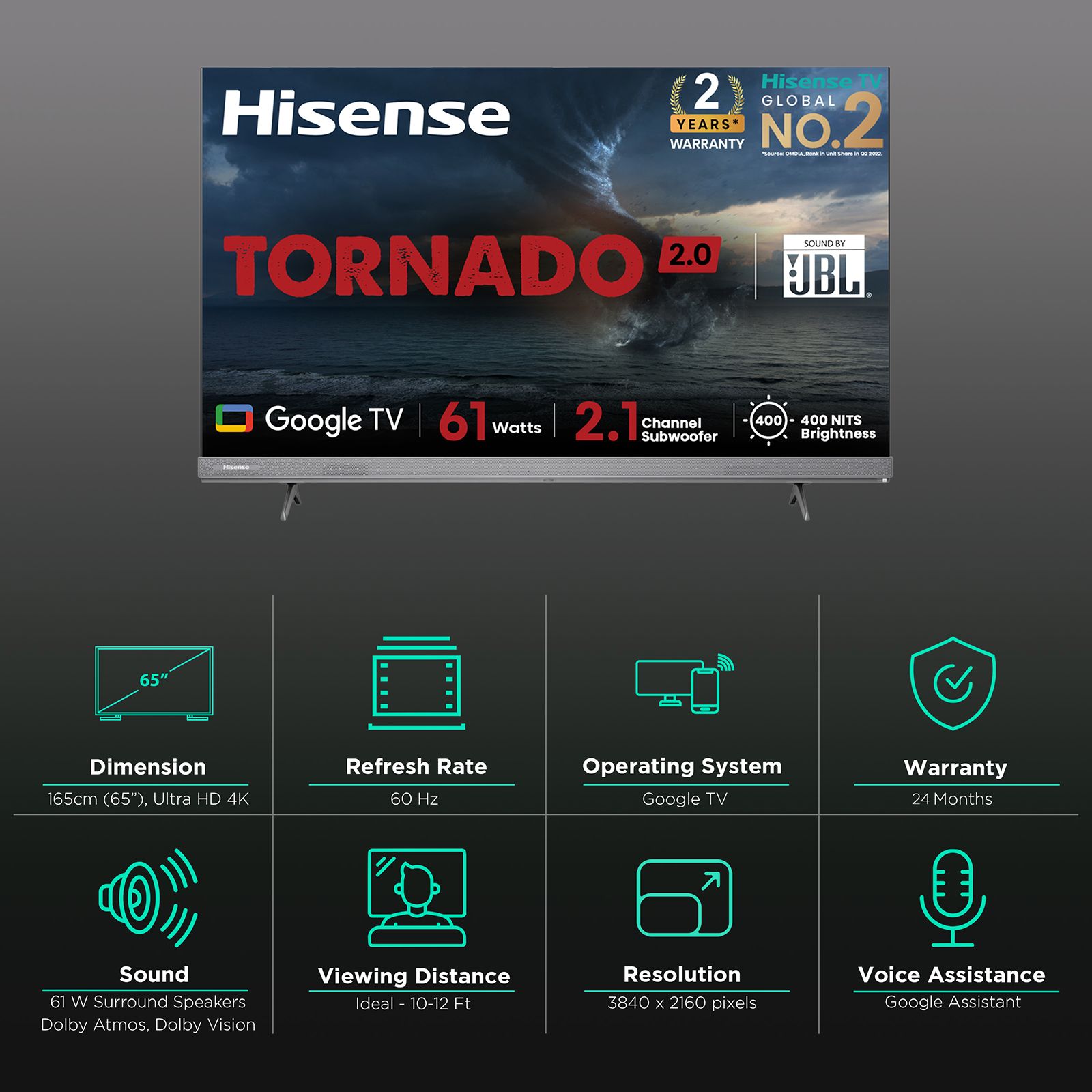 Hisense 65A7H 165 cm (65 inch) 4K Ultra HD LED Google TV with Dolby Vision & Dolby Atmos (2022 model)_3