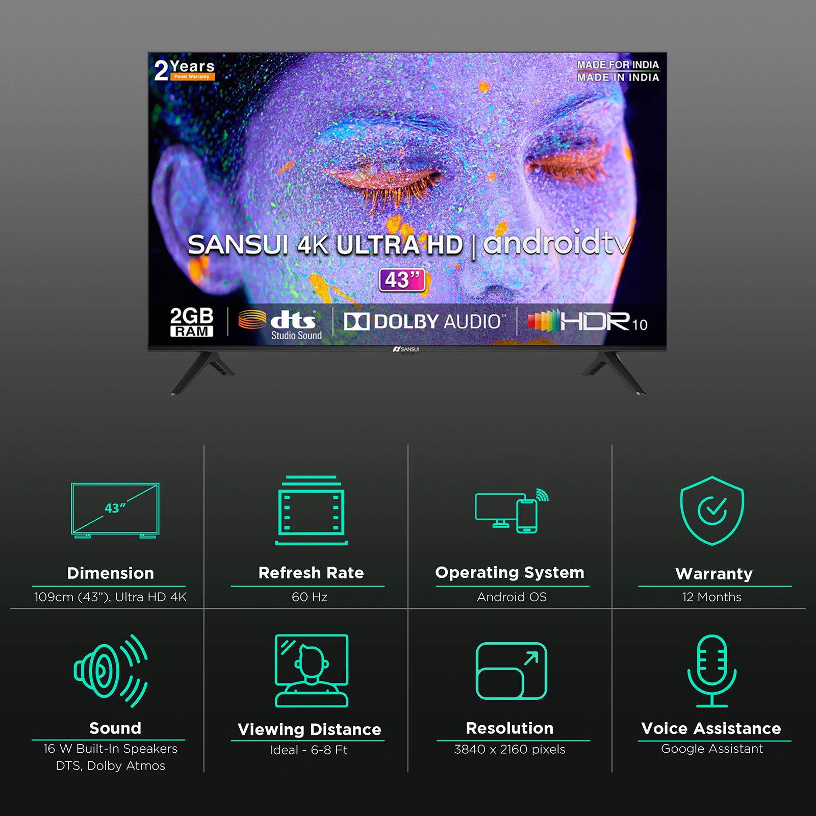 SANSUI 109 cm (43 inch) 4K Ultra HD LED Android TV with Dolby Atmos (2022 model)_3