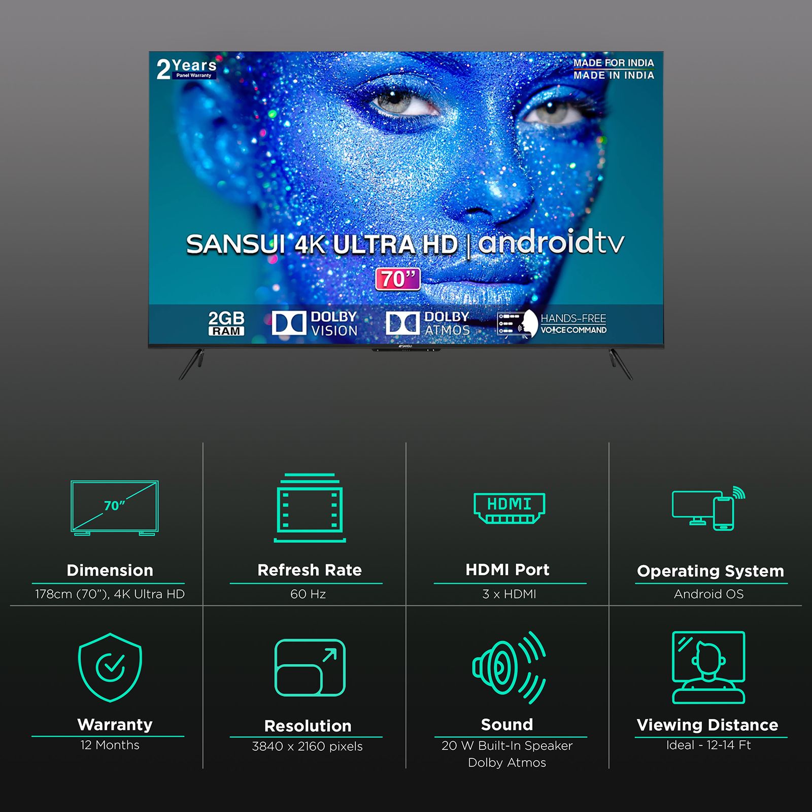 SANSUI 178 cm (70 inch) 4K Ultra HD LED Android TV with Dolby Vision & Dolby Atmos (2022 model) SANSUI 178 cm (70 inch) 4K Ultra HD LED Android TV with Dolby Vision & Dolby Atmos (2022 model)_3