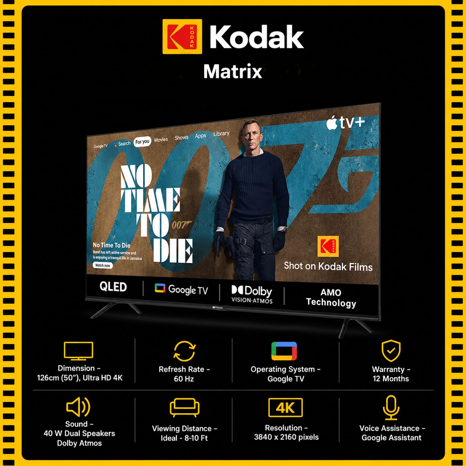 KODAK Matrix 127 cm (50 inch) QLED 4K Ultra HD Google TV with DTS TruSurround Technology (2022 model)_3