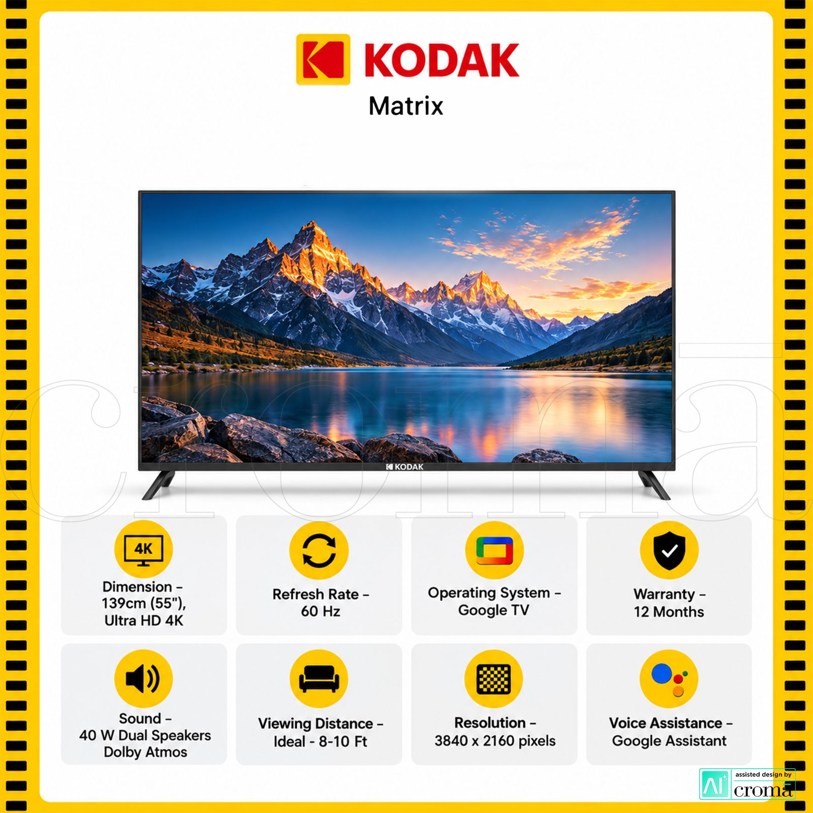 KODAK Matrix 140 cm (55 inch) 4 Star QLED 4K Ultra HD Google TV with DTS TruSurround Technology (2022 model) KODAK Matrix 140 cm (55 inch) 4 Star QLED 4K Ultra HD Google TV with DTS TruSurround Technology (2022 model)_3