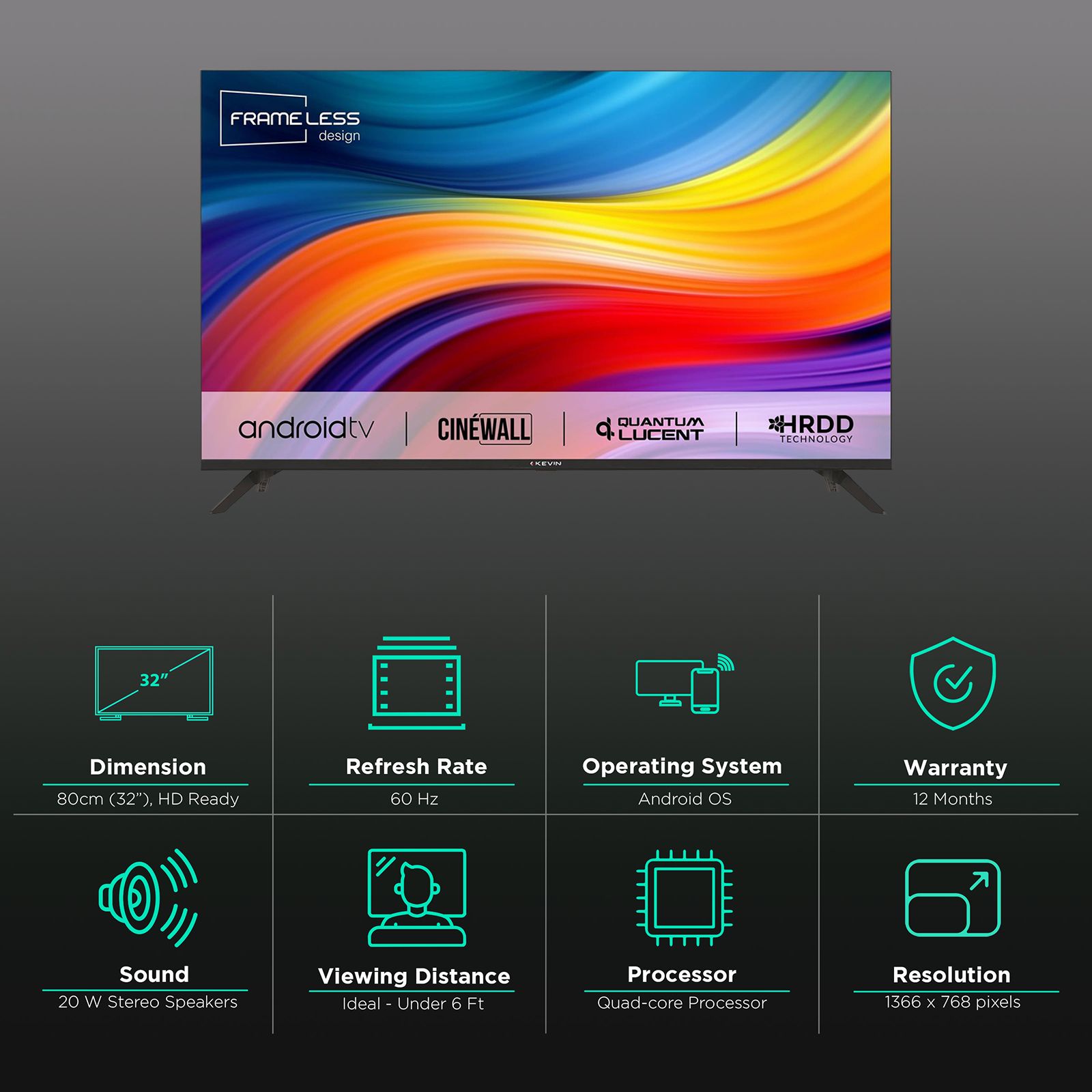 Kevin Frameless Series 80 cm (32 inch) HD Ready LED Smart Android TV with Mali 400MP2 Picture Processor (2022 model)_3