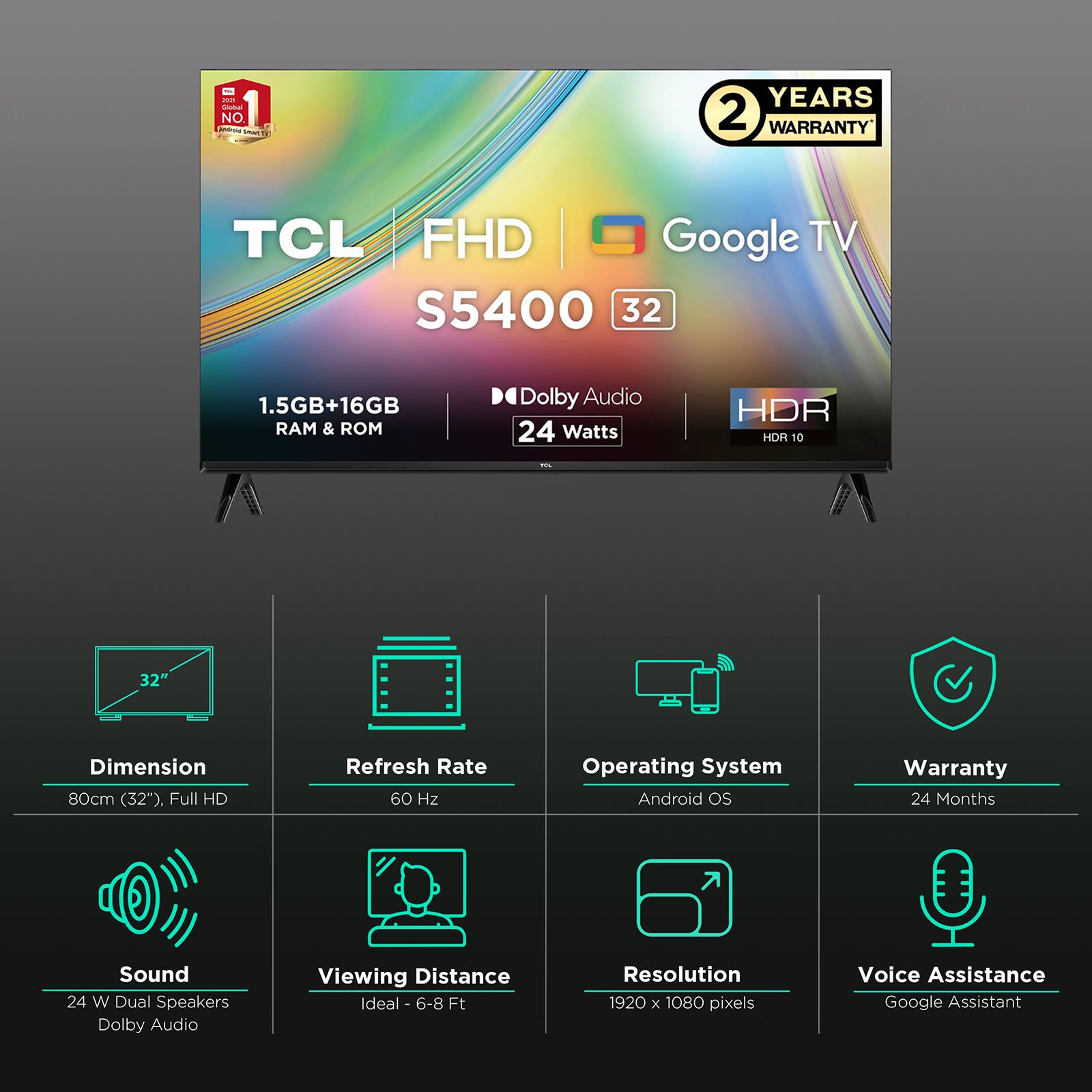 TCL S5400 80 cm (32 inch) Full HD LED Smart Android TV with Google Assistant (2022 model) TCL S5400 80 cm (32 inch) Full HD LED Smart Android TV with Google Assistant (2022 model)_3