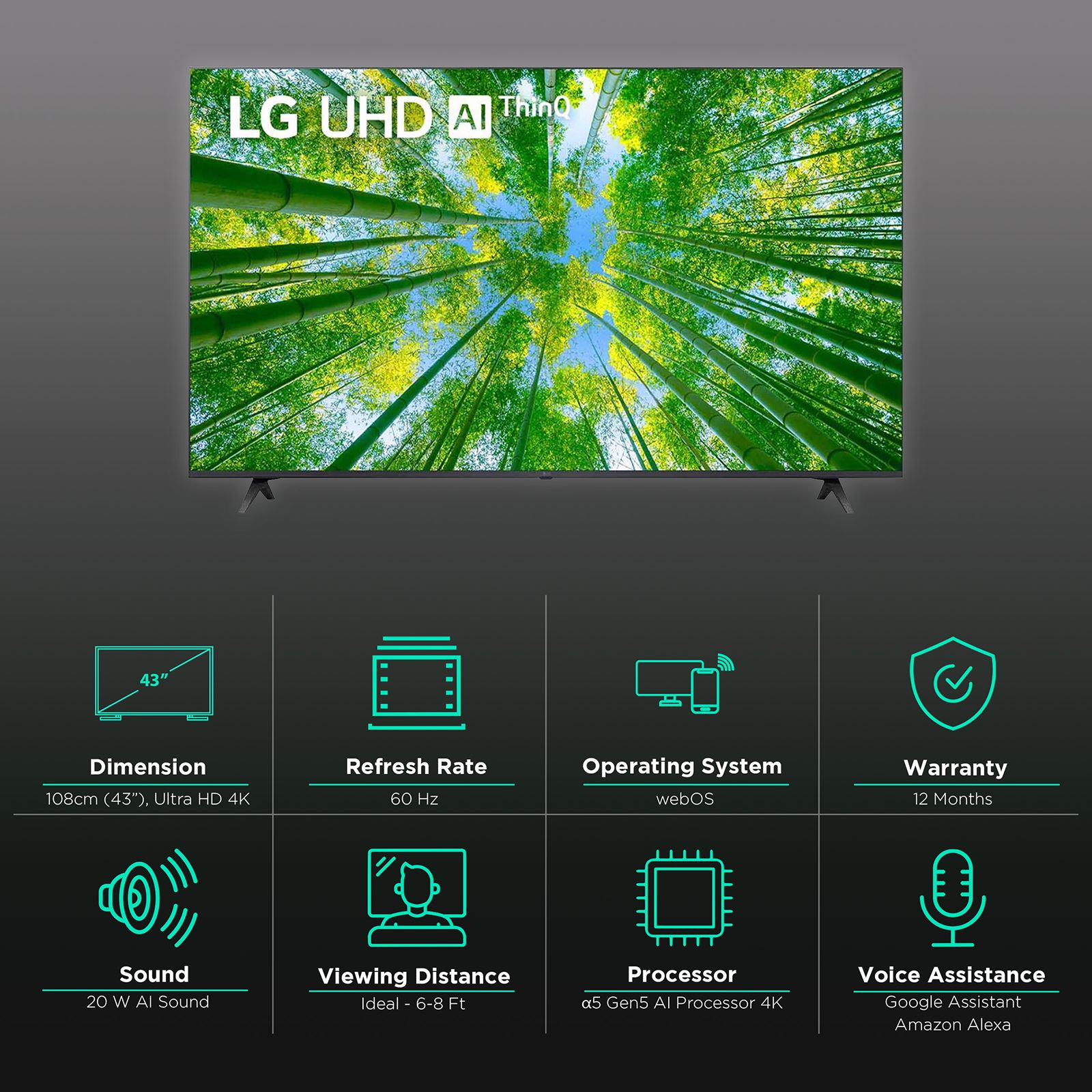 LG UQ8020 109 cm (43 inch) 4K Ultra HD WebOS TV with 2.0 Channel Speaker_3