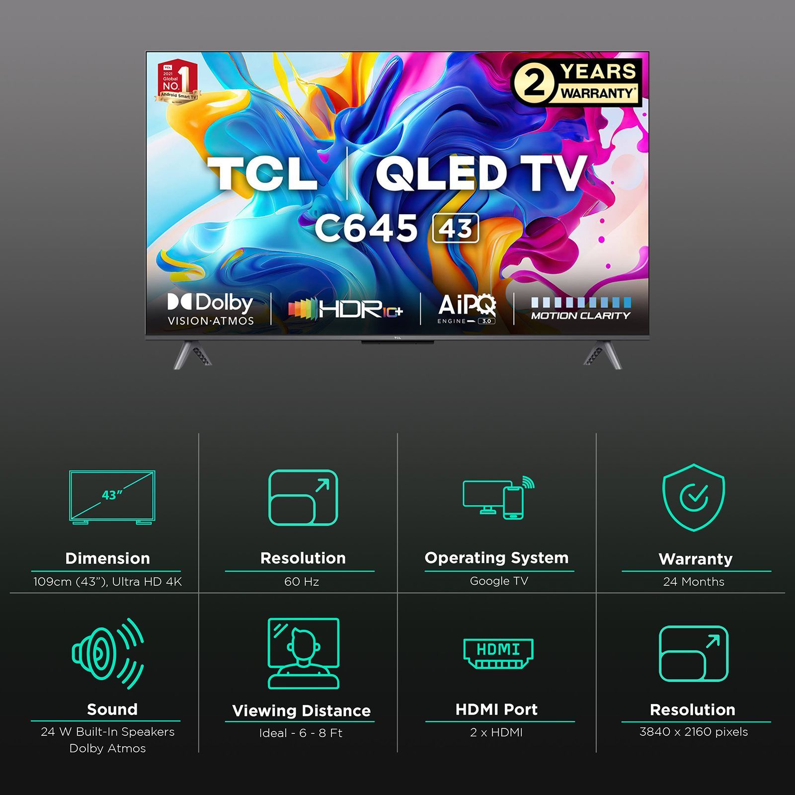 TCL C645 109 cm (43 inch) QLED 4K Ultra HD Google TV with Dolby Audio (2023 model) TCL C645 109 cm (43 inch) QLED 4K Ultra HD Google TV with Dolby Audio (2023 model)_3
