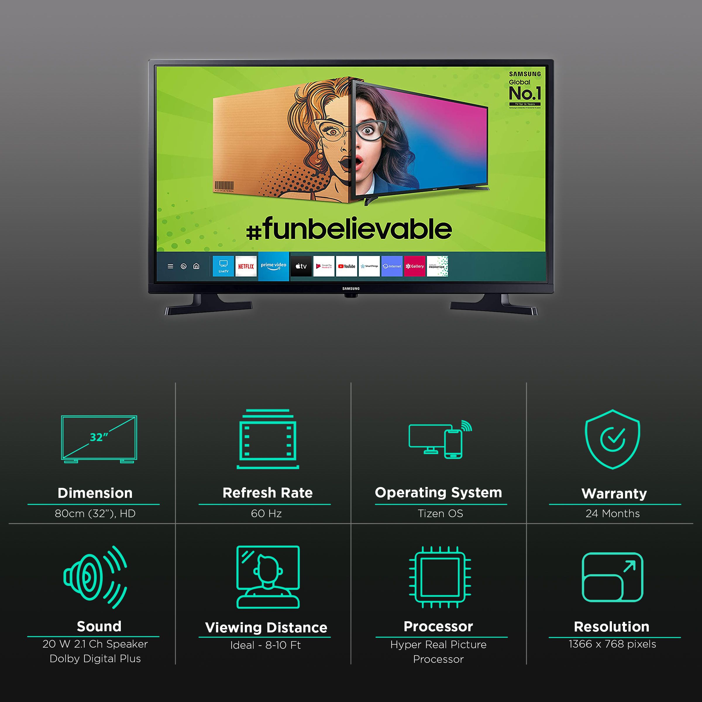 SAMSUNG Series 4 80 cm (32 inch) HD LED Smart Tizen TV with Hyper Real Picture Engine (2020 model)_3