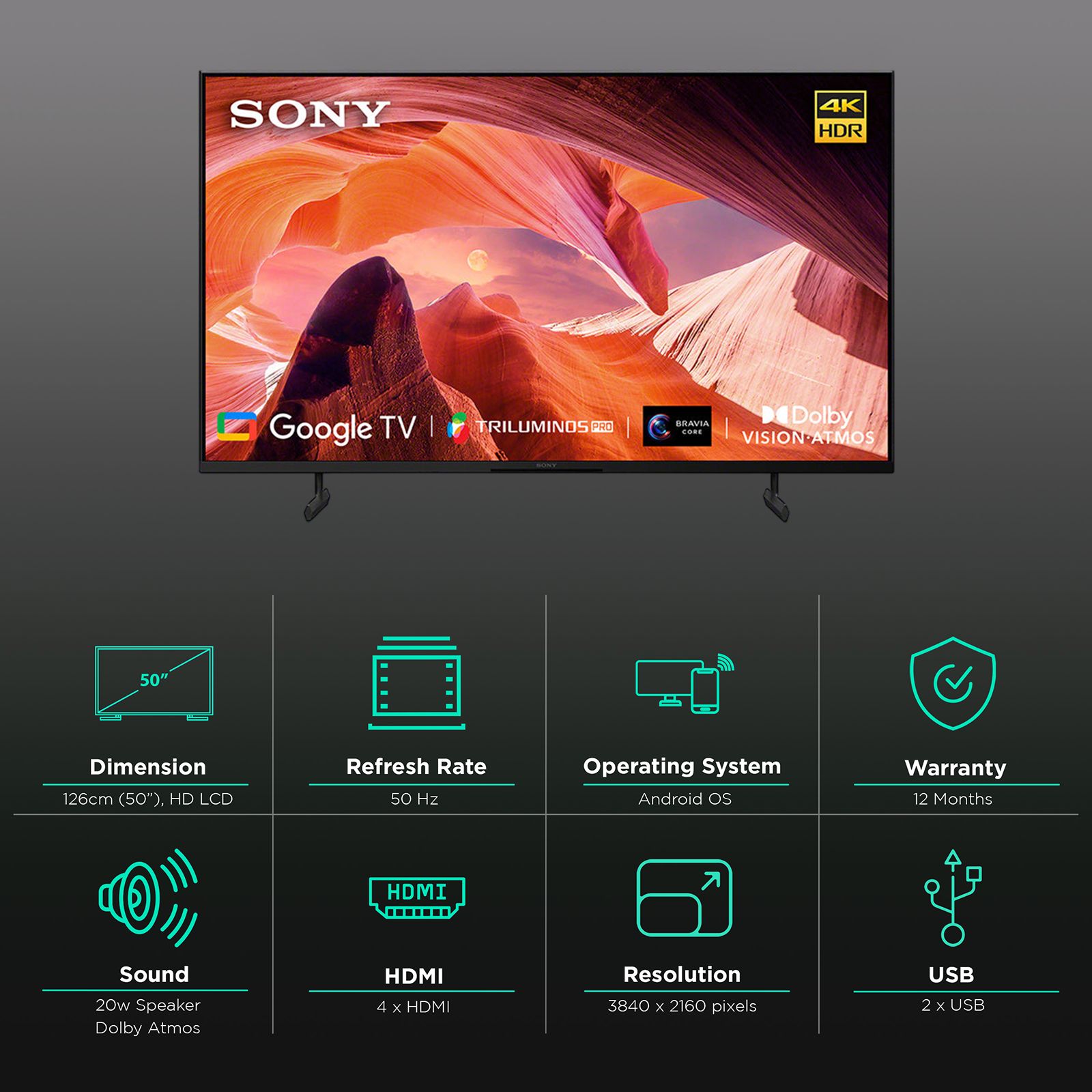 SONY X80L 127 cm (50 inch) 4K Ultra HD LED Google TV with X-Reality PRO (2023 model)_2