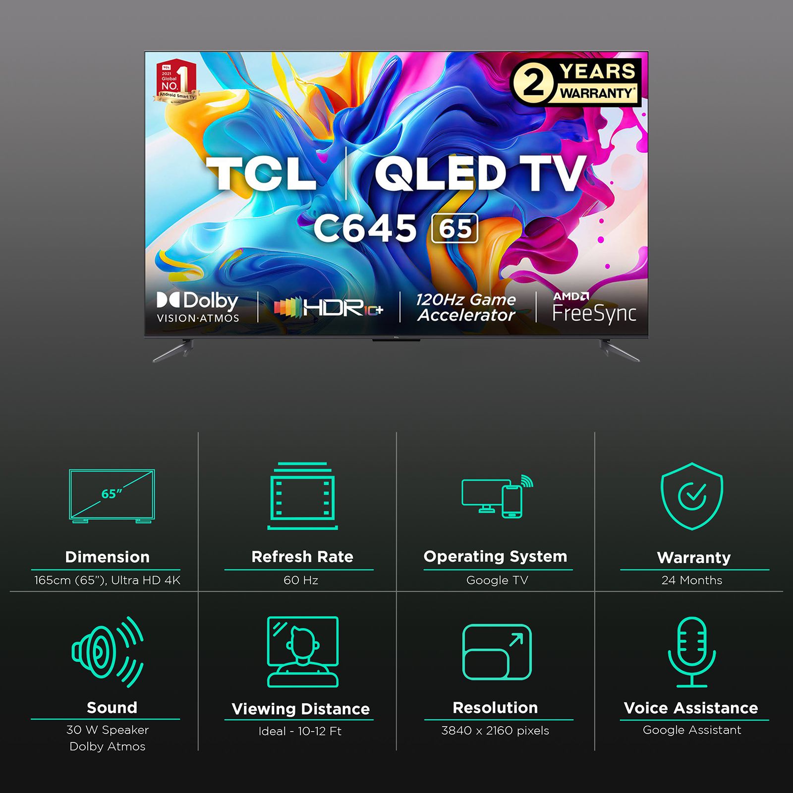 TCL 65C645 165 cm (65 inch) QLED 4K Ultra HD Google TV with Dolby Audio & Dolby Vision TCL 65C645 165 cm (65 inch) QLED 4K Ultra HD Google TV with Dolby Audio & Dolby Vision_3