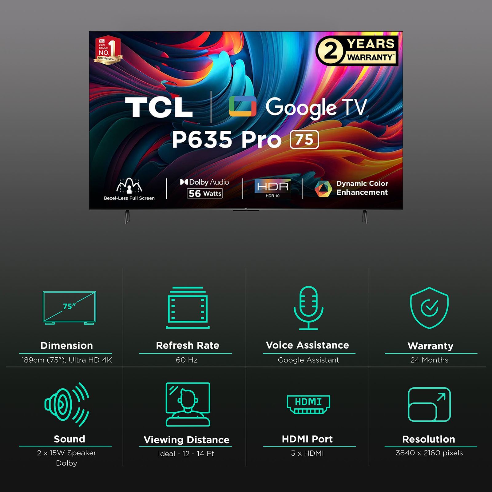 TCL 75P635 Pro 190 cm (75 inch) 4K Ultra HD LED Google TV with Bezel Less Display (2023 model)_3
