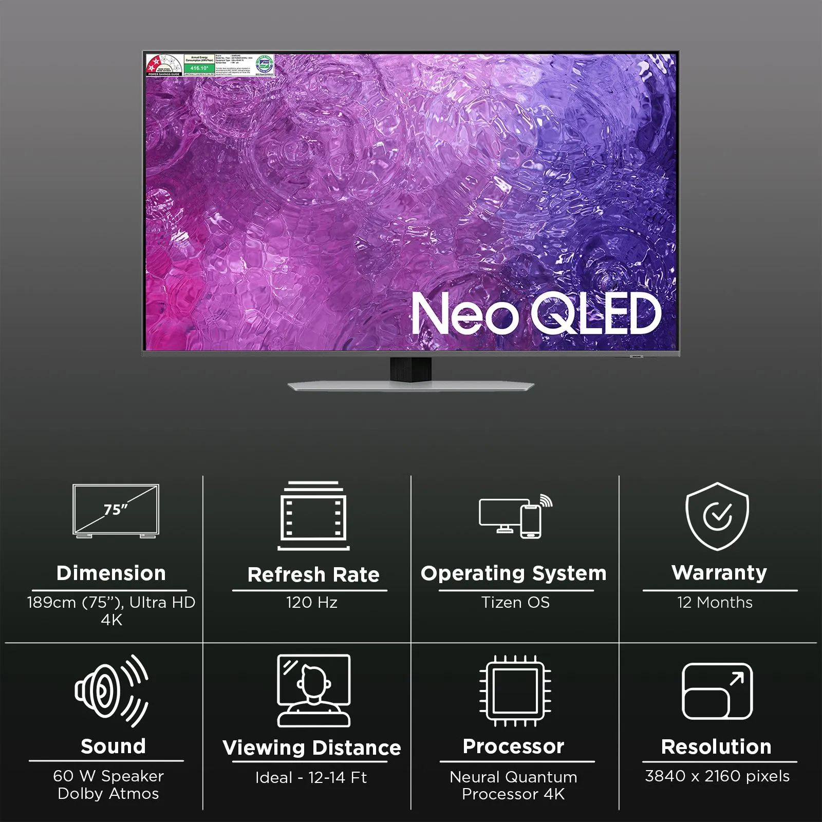 SAMSUNG 9 Series 190 cm (75 inch) QLED 4K Ultra HD Smart Neo Tizen TV with Quantum Matrix Technology (2023 model) SAMSUNG 9 Series 190 cm (75 inch) QLED 4K Ultra HD Smart Neo Tizen TV with Quantum Matrix Technology (2023 model)_2