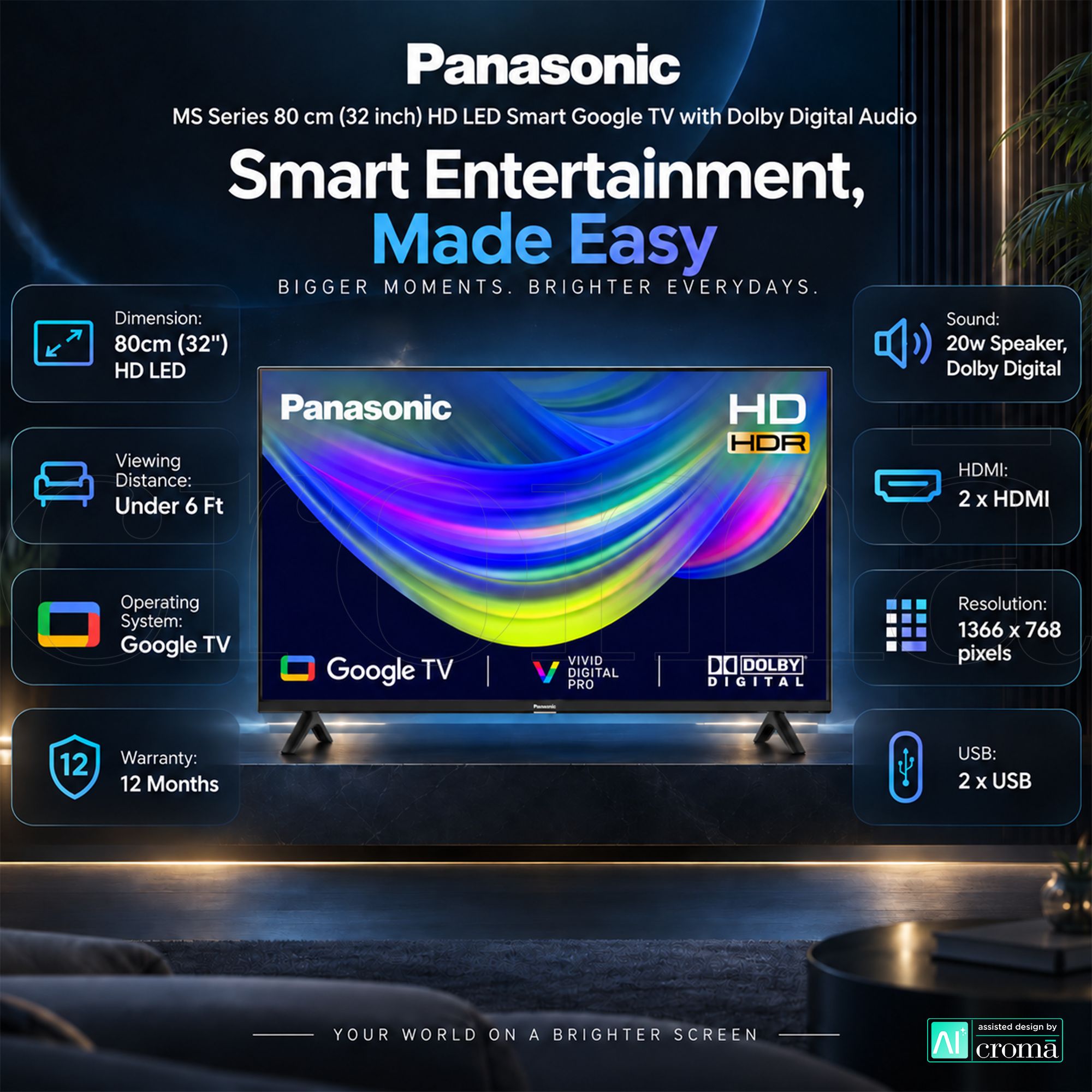 Panasonic MS Series 80 cm (32 inch) HD LED Smart Google TV with Dolby Digital Audio_3