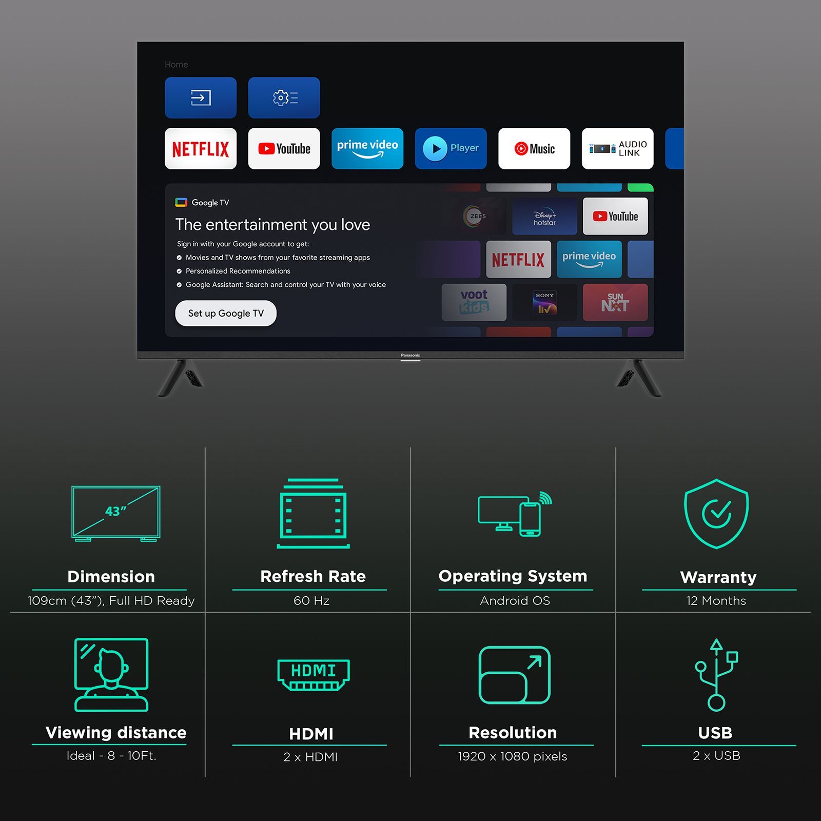 Panasonic MS Series 109 cm (43 inch) Full HD LED Smart Google TV with Dolby Digital Panasonic MS Series 109 cm (43 inch) Full HD LED Smart Google TV with Dolby Digital_3