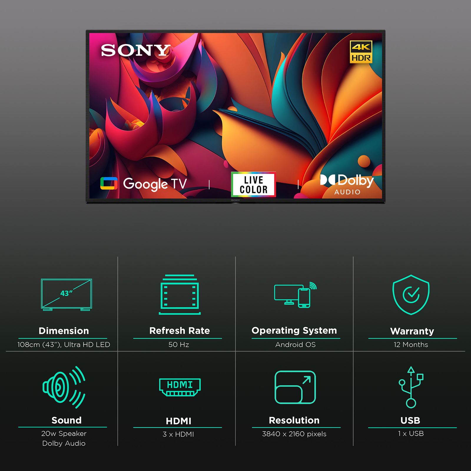 SONY X64L 109 cm (43 inch) 4K Ultra HD LED Google TV with High Dynamic Range (2023 Model)_3