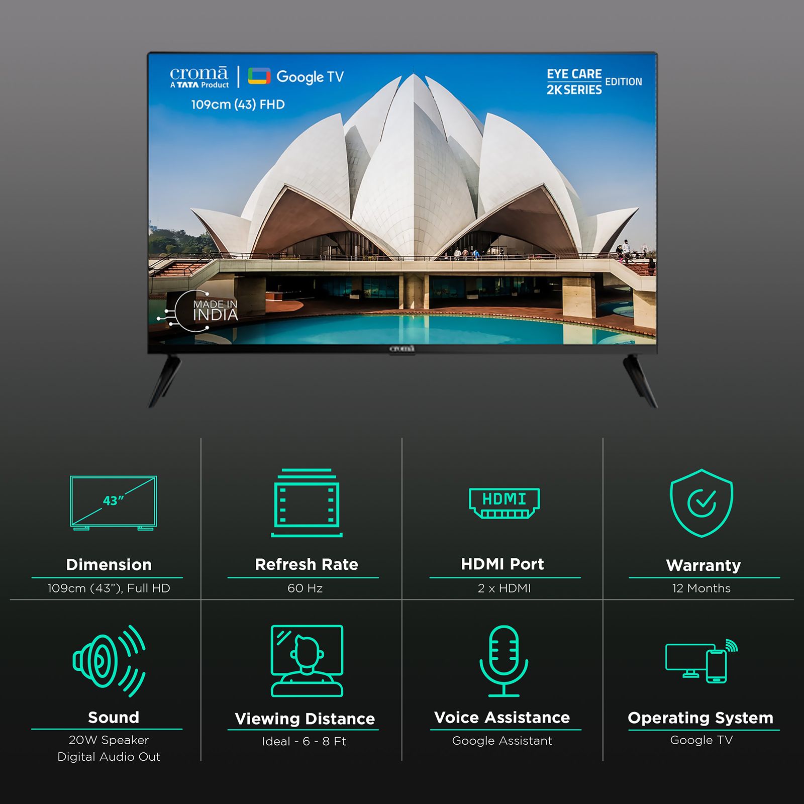 Croma 109 cm (43 inch) Full HD LED Smart Google TV with Bezel Less Display Croma 109 cm (43 inch) Full HD LED Smart Google TV with Bezel Less Display_3