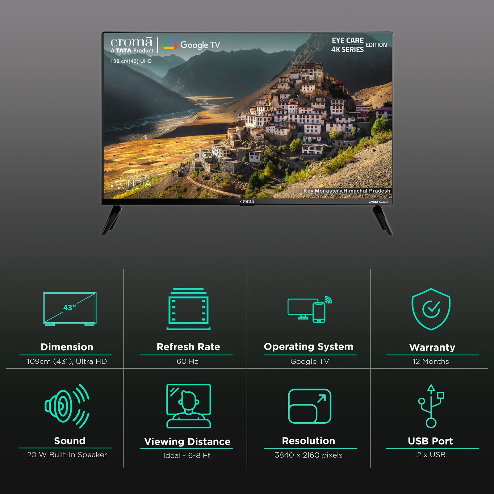 Croma 109 cm (43 inch) 4K Ultra HD LED Google TV with Google Voice Assistant Croma 109 cm (43 inch) 4K Ultra HD LED Google TV with Google Voice Assistant_3