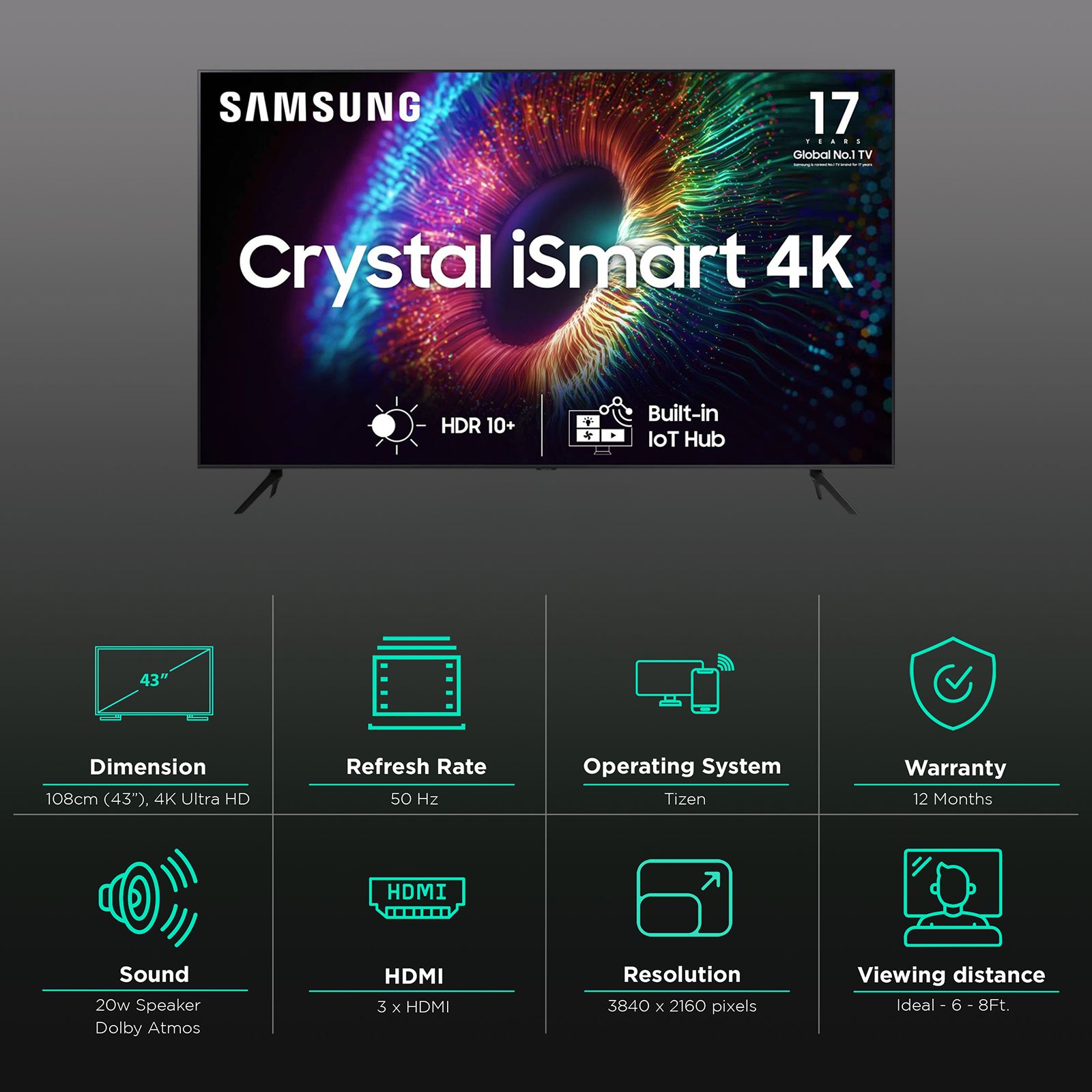 SAMSUNG CUE60 109 cm (43 inch) 4K Ultra HD LED Tizen TV with Crystal Processor 4K (2023 model)_3