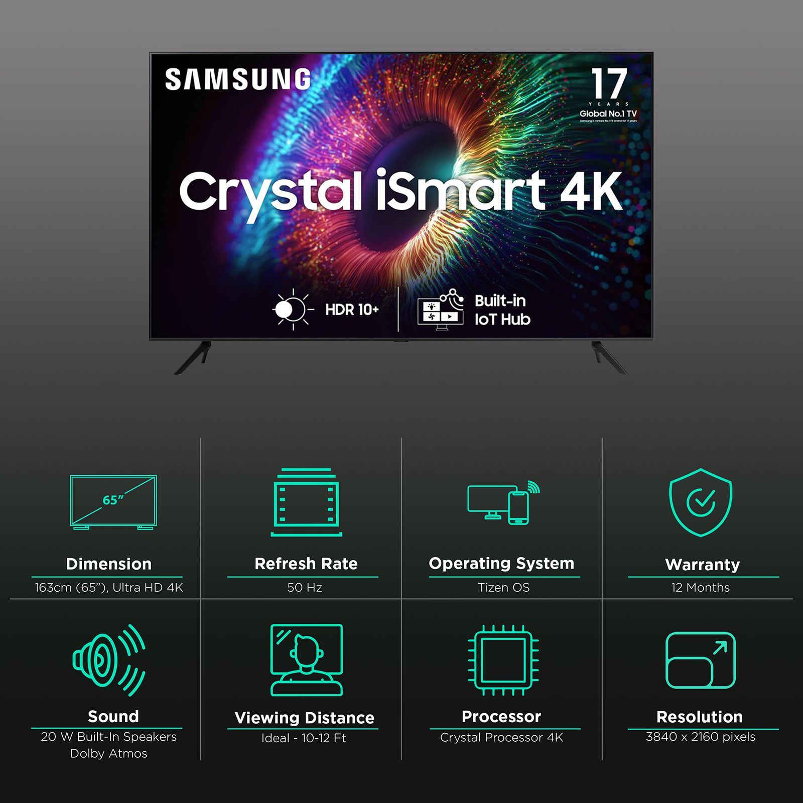SAMSUNG Crystal 4K iSmart 165 cm (65 inch) 4K Ultra HD LED Tizen TV with Crystal Processor 4K_3