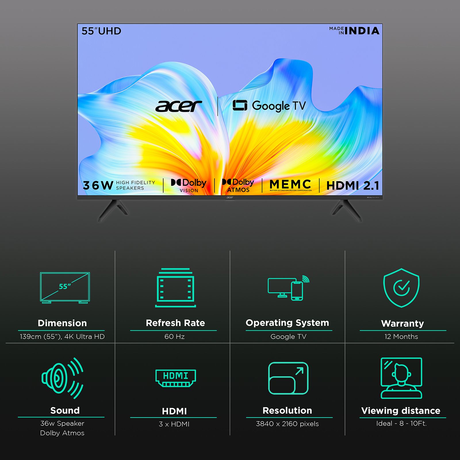 acer Advanced I Series 140 cm (55 inch) 4K Ultra HD LED Google TV with Dolby Vision and Dolby Audio (2023 model) acer Advanced I Series 140 cm (55 inch) 4K Ultra HD LED Google TV with Dolby Vision and Dolby Audio (2023 model)_2