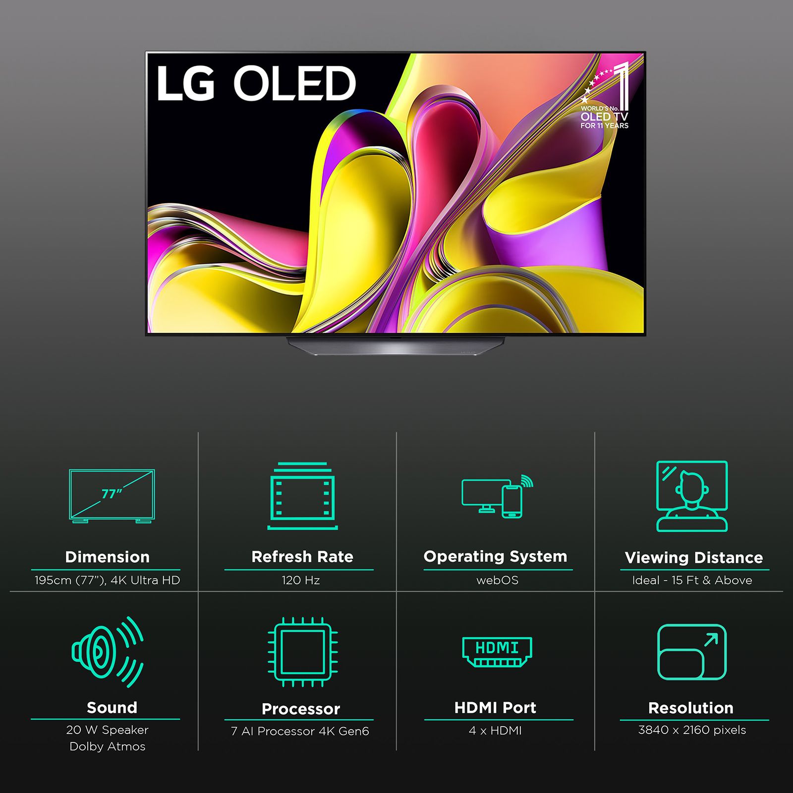 LG B3 195 cm (77 inch) OLED 4K Ultra HD WebOS TV with AI Processor Gen6 LG B3 195 cm (77 inch) OLED 4K Ultra HD WebOS TV with AI Processor Gen6_3