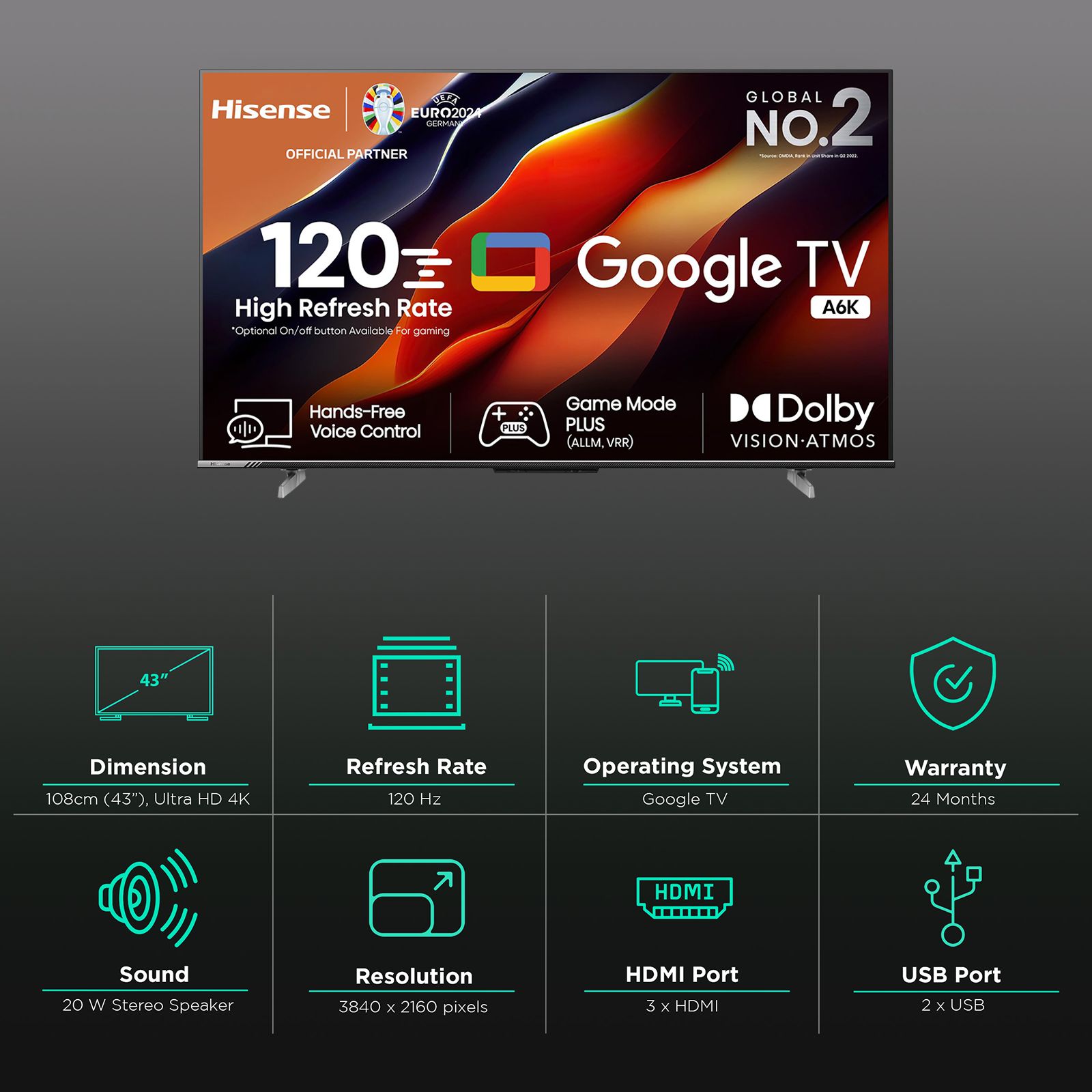 Hisense A6K 109 cm (43 inch) 4K Ultra HD LED Google TV with Dolby Atmos_3