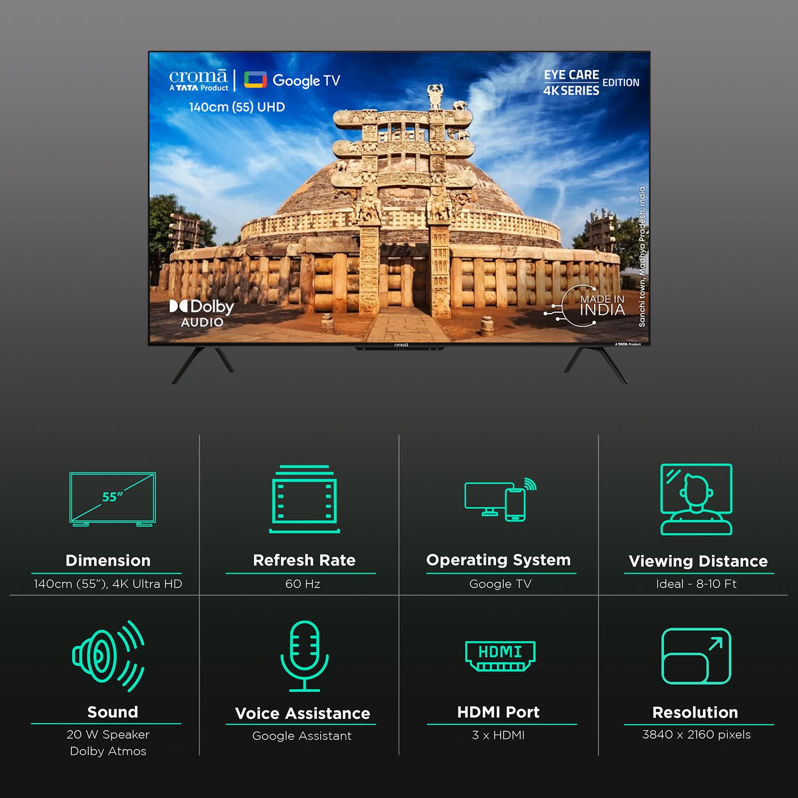 Croma 140 cm (55 inch) 4K Ultra HD LED Google TV with Dolby Audio Croma 140 cm (55 inch) 4K Ultra HD LED Google TV with Dolby Audio_3