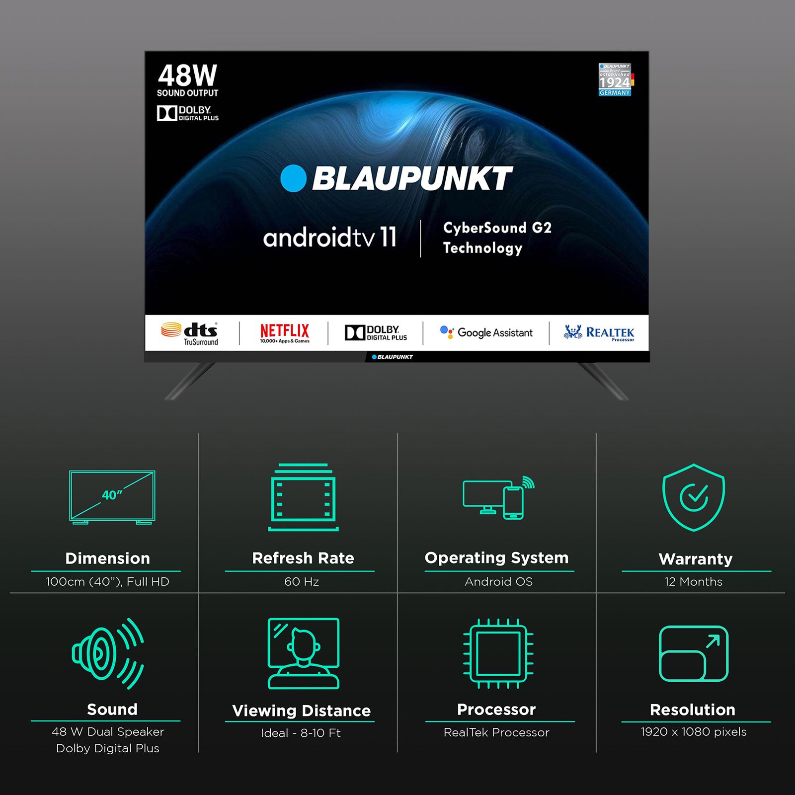 BLAUPUNKT CyberSound G2 Series 100 cm (40 inch) 3 Star Full HD LED Smart Android TV with Dolby Digital Plus (2023 model) BLAUPUNKT CyberSound G2 Series 100 cm (40 inch) 3 Star Full HD LED Smart Android TV with Dolby Digital Plus (2023 model)_3