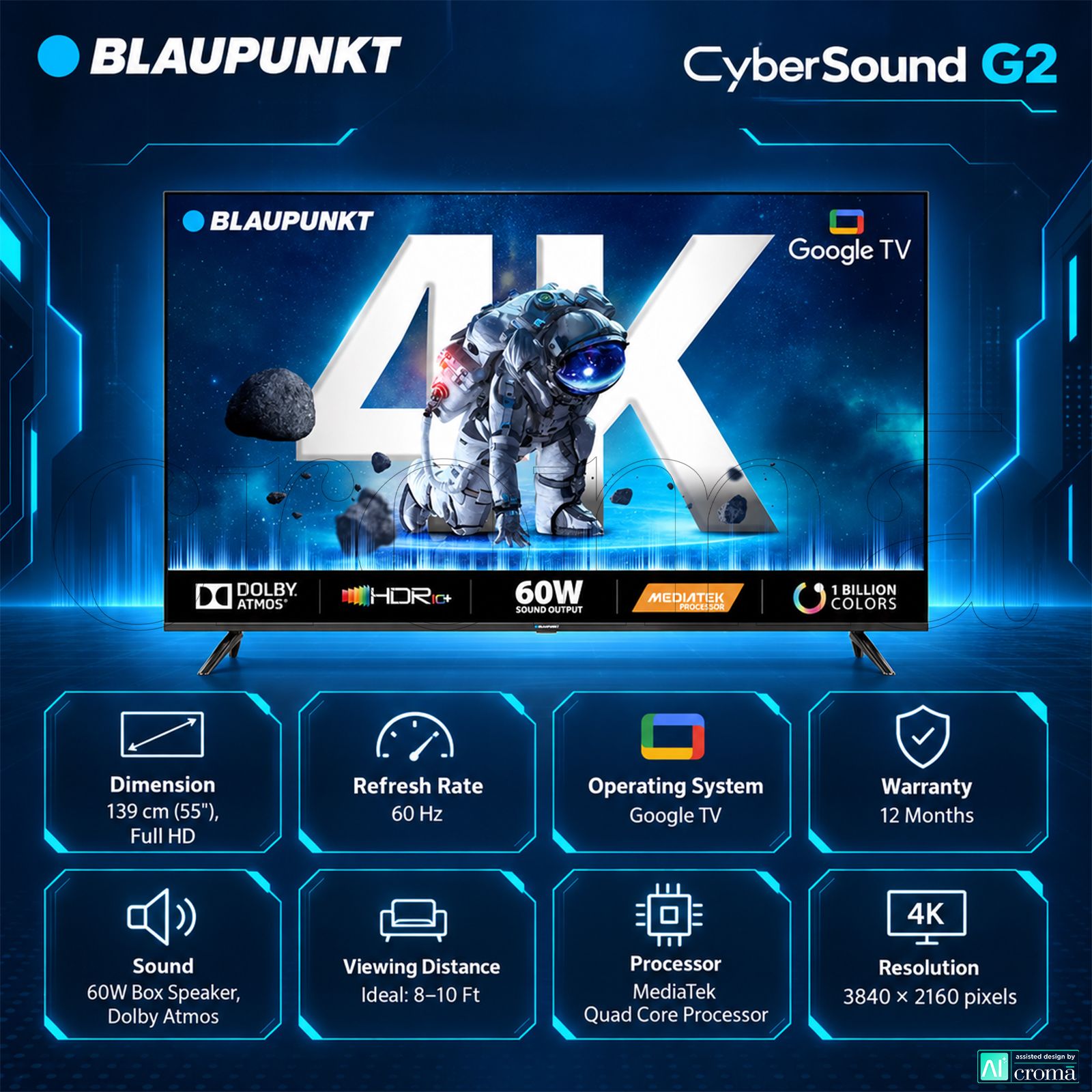 BLAUPUNKT CyberSound G2 140 cm (55 inch) LED 4K Ultra HD Google TV with Dolby Atmos (2023 model) BLAUPUNKT CyberSound G2 140 cm (55 inch) LED 4K Ultra HD Google TV with Dolby Atmos (2023 model)_2