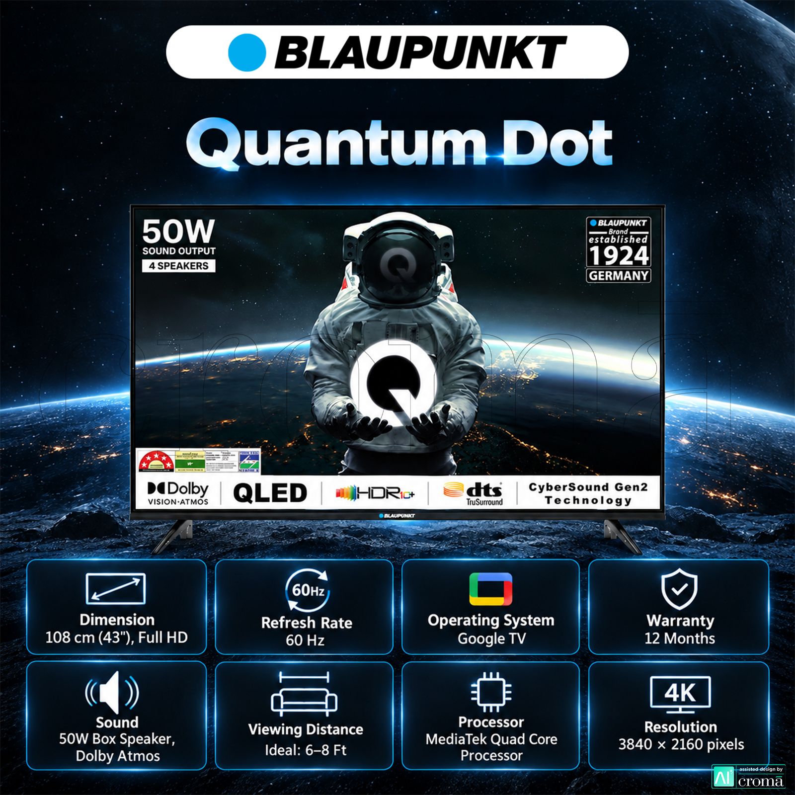 BLAUPUNKT Quantum Dot 109 cm (43 inch) 3 Star QLED 4K Ultra HD Google TV with DTS TruSurround (2023 model)_3