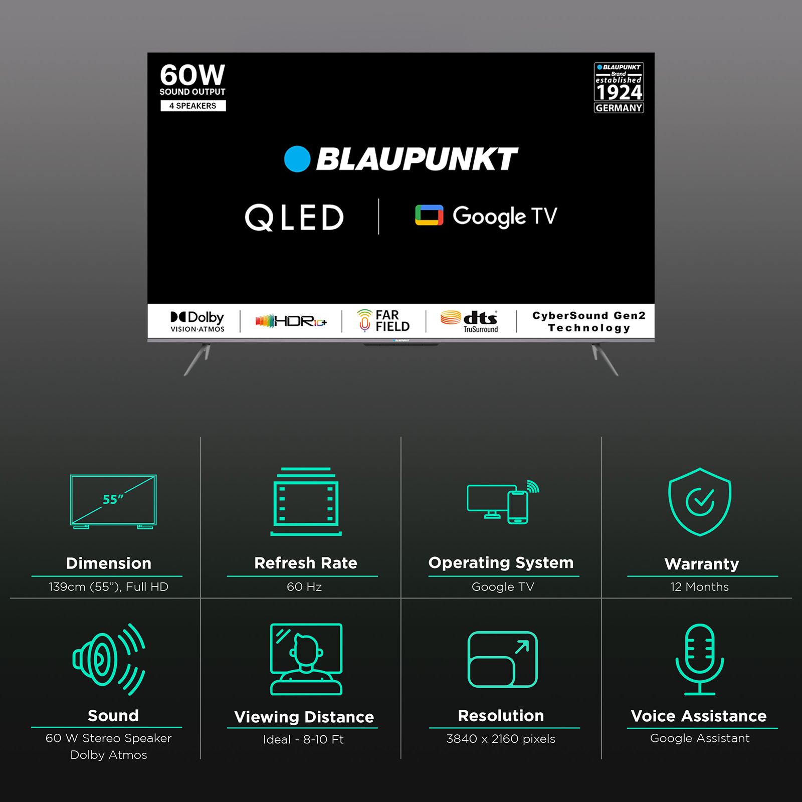 BLAUPUNKT 55QD7020 140 cm (55 inch) QLED 4K Ultra HD Google TV with Quantum Dot Technology (2022 model)_3
