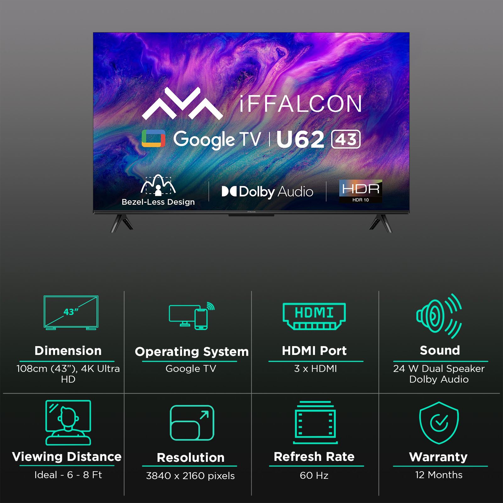 iFFALCON U62 109 cm (43 inch) 4K Ultra HD LED Smart Google TV with Built-in Google Assistant (2022 model) iFFALCON U62 109 cm (43 inch) 4K Ultra HD LED Smart Google TV with Built-in Google Assistant (2022 model)_3