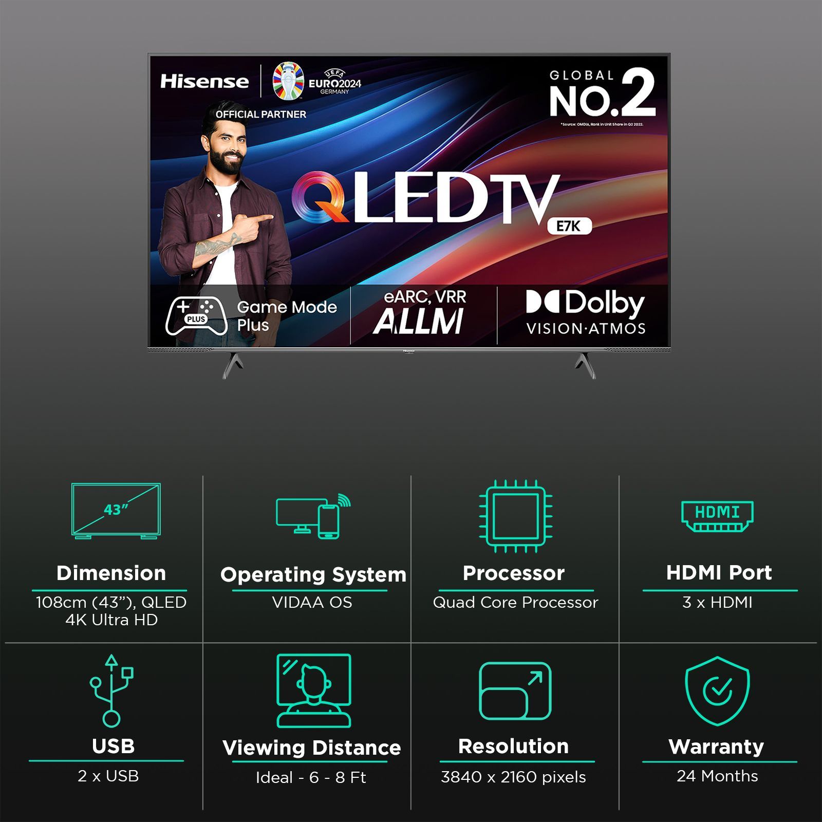 Hisense E7K 109 cm (43 inch) QLED 4K Ultra HD Smart VIDAA TV with Dolby Vision & Dolby Atmos (2023 model)_3