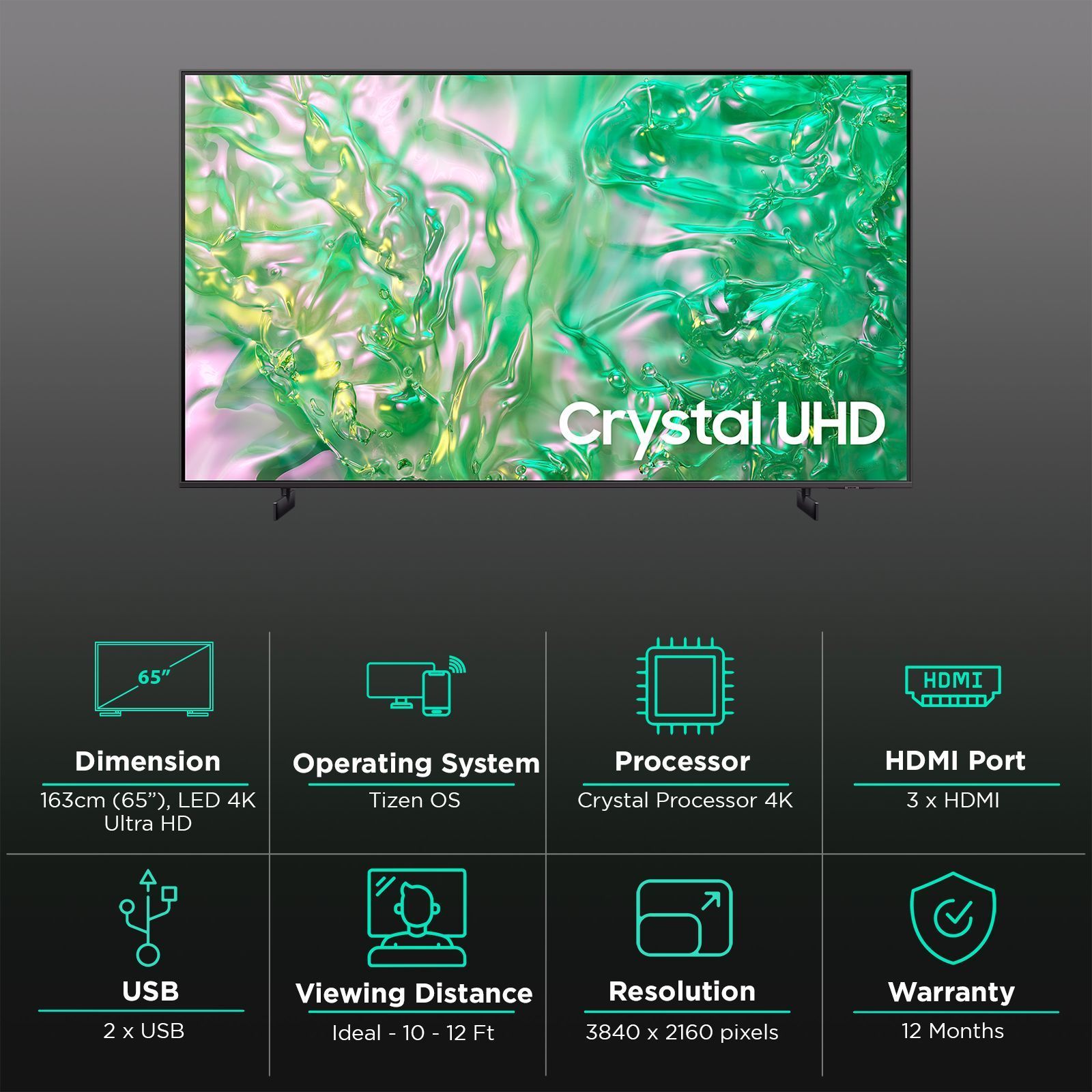 SAMSUNG DU8300 165 cm (65 inch) 4K Ultra HD LED Smart Tizen TV with Dynamic Crystal Color(2024 model)_3
