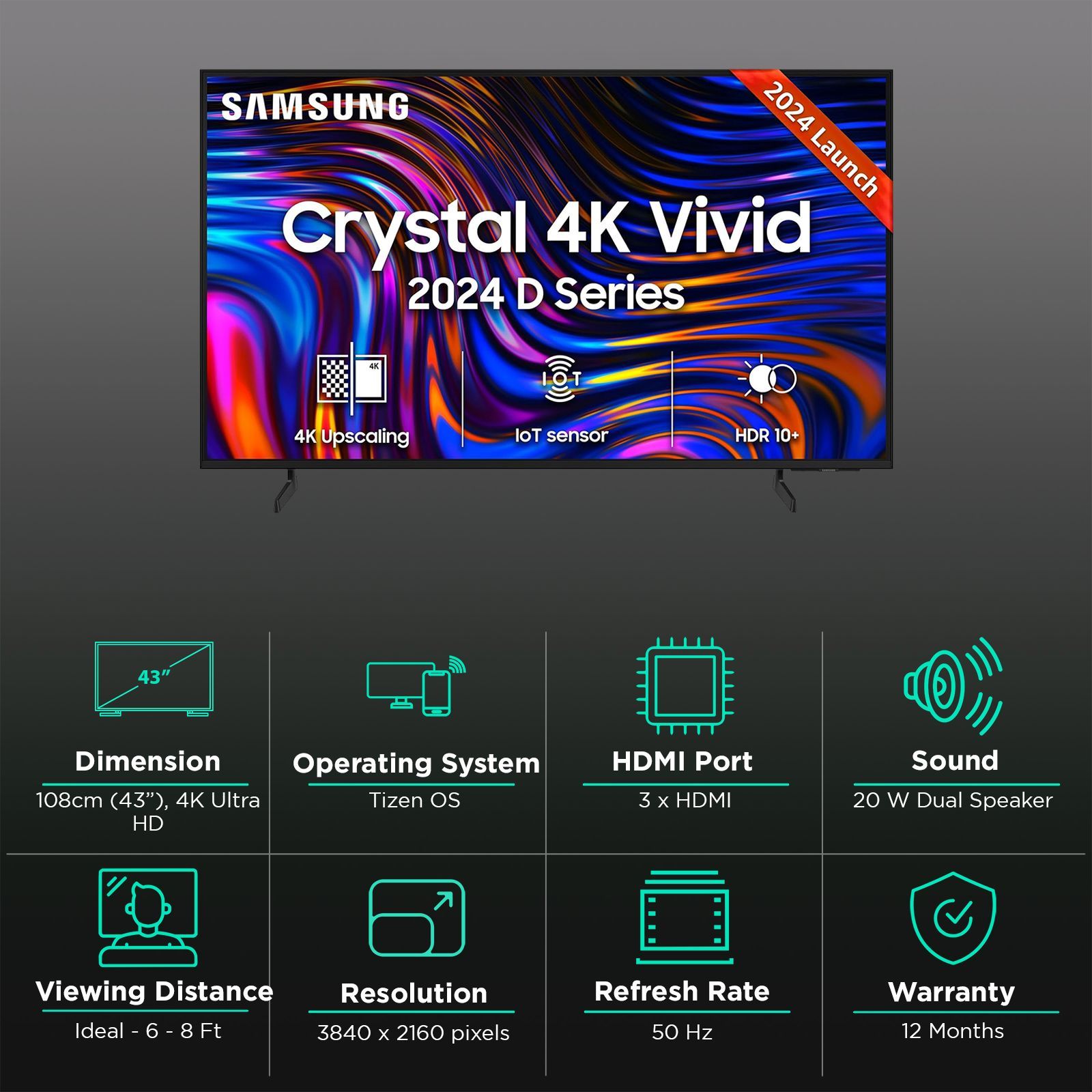 SAMSUNG DUE70 109 cm (43 inch) 4K Ultra HD LED Tizen OS TV with Crystal Processor 4K_3