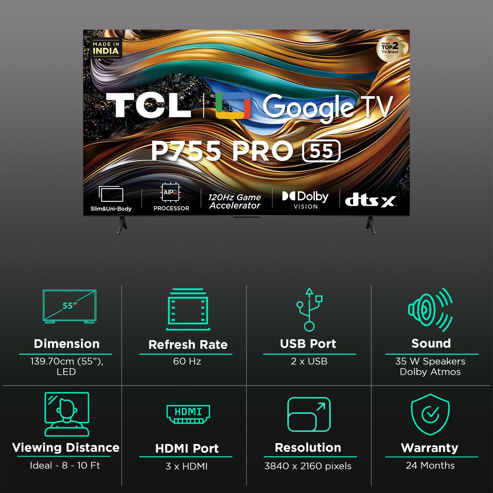 TCL P755 Pro 140 cm (55 inch) QLED 4K Ultra HD Google TV with AiPQ Processor TCL P755 Pro 140 cm (55 inch) QLED 4K Ultra HD Google TV with AiPQ Processor_3