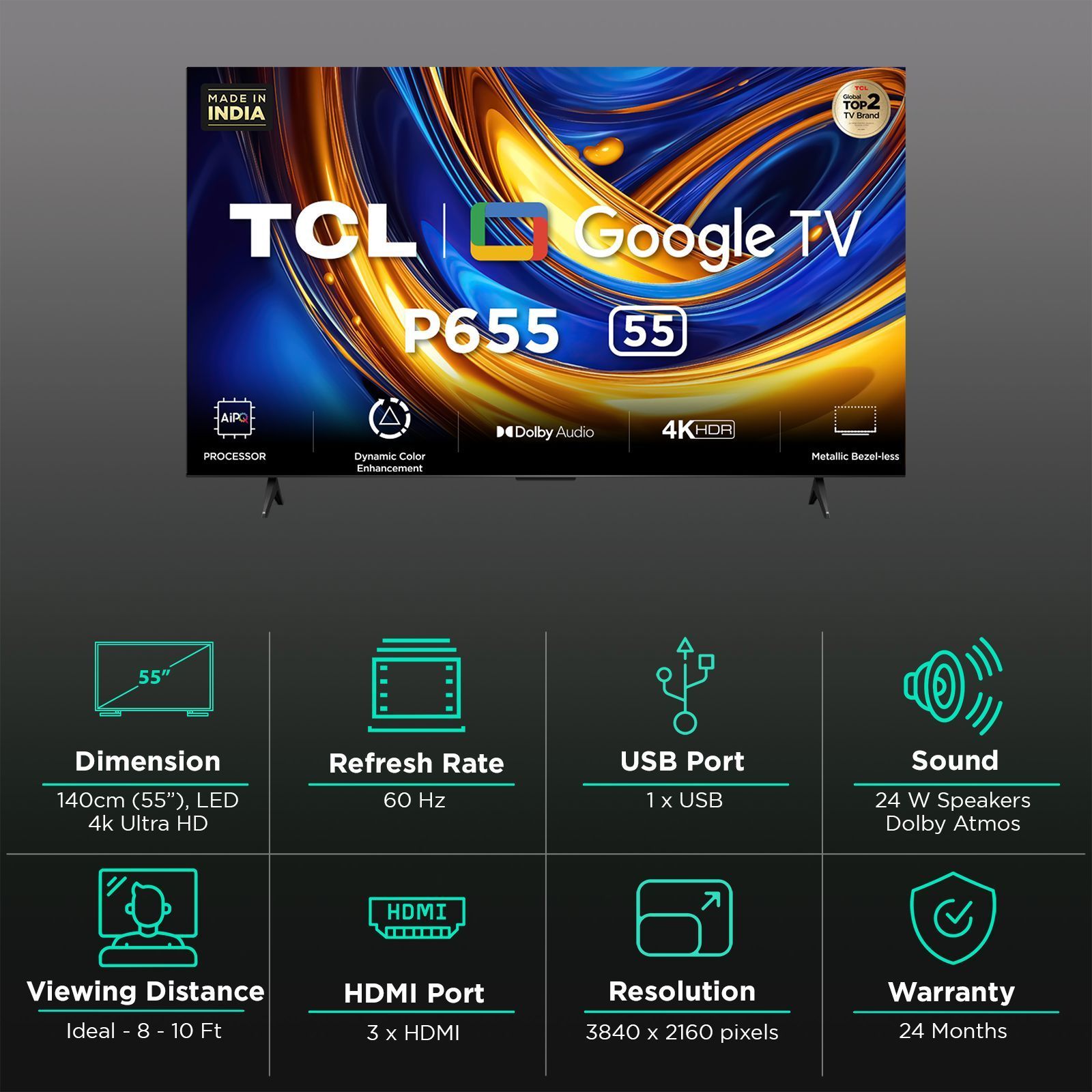 TCL P655 140 cm (55 inch) 4K Ultra HD Smart LED Smart Google TV with Dolby Audio (2024 model)_3