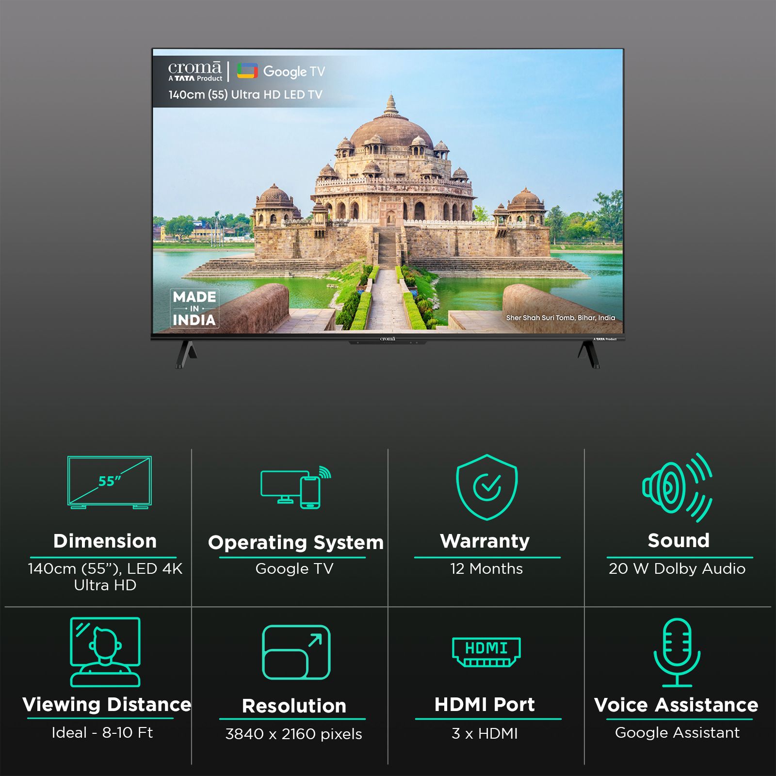 Croma 140 cm (55 inch) LED 4K Ultra HD Google TV with Dolby Audio_3