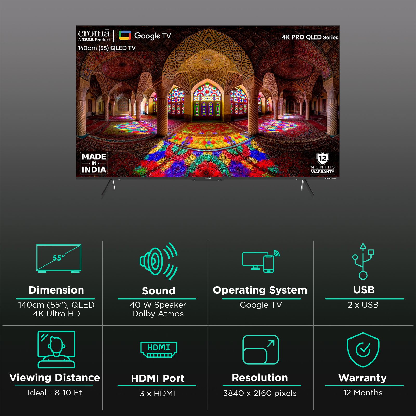 Croma 140 cm (55 inch) QLED 4K Ultra HD Google TV with Dolby Vision & Dolby Atmos_2