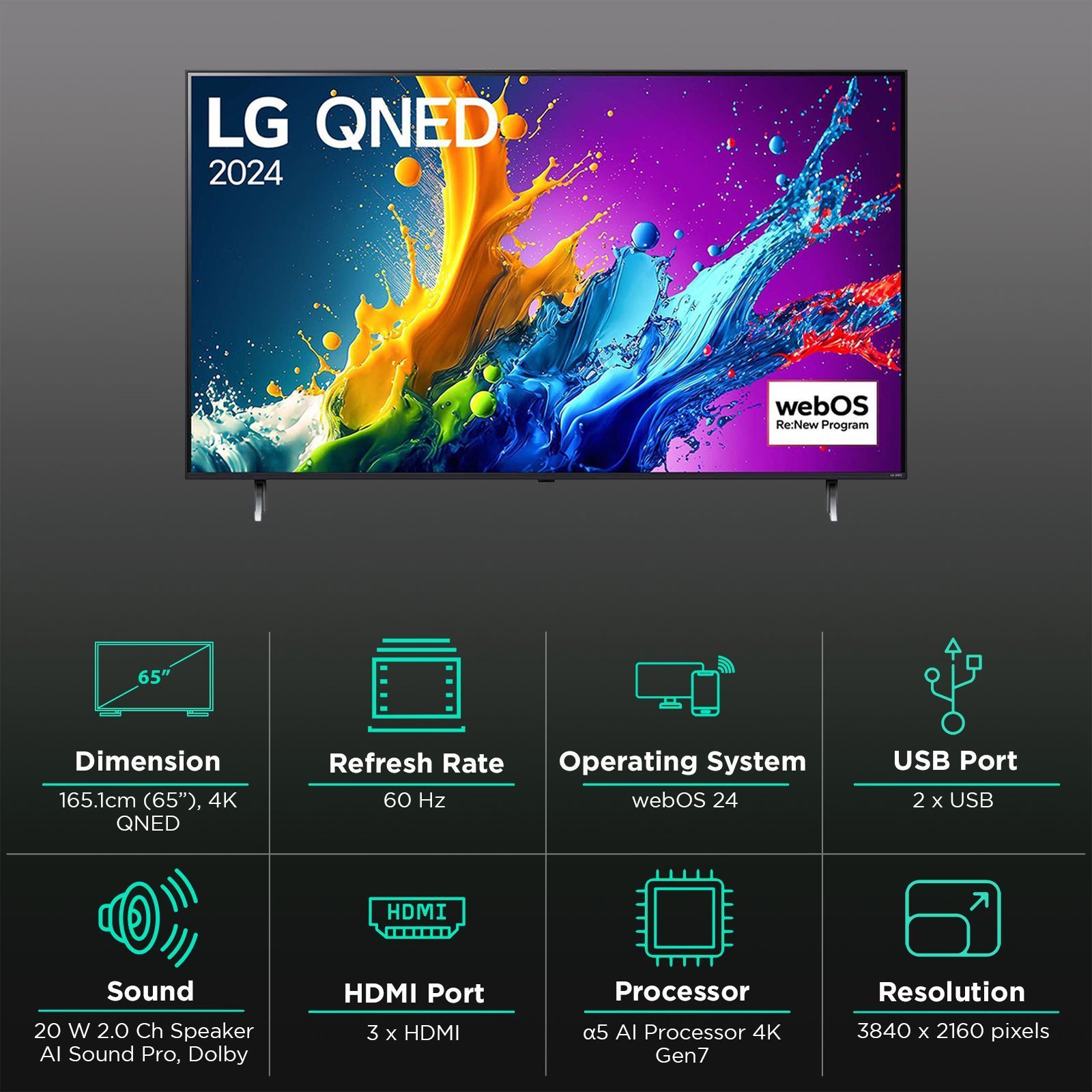 LG QNED82T 165 cm (65 inch) QNED 4K Ultra HD Smart WebOS TV with AI Processor 4K Gen7 (2025 model)_3