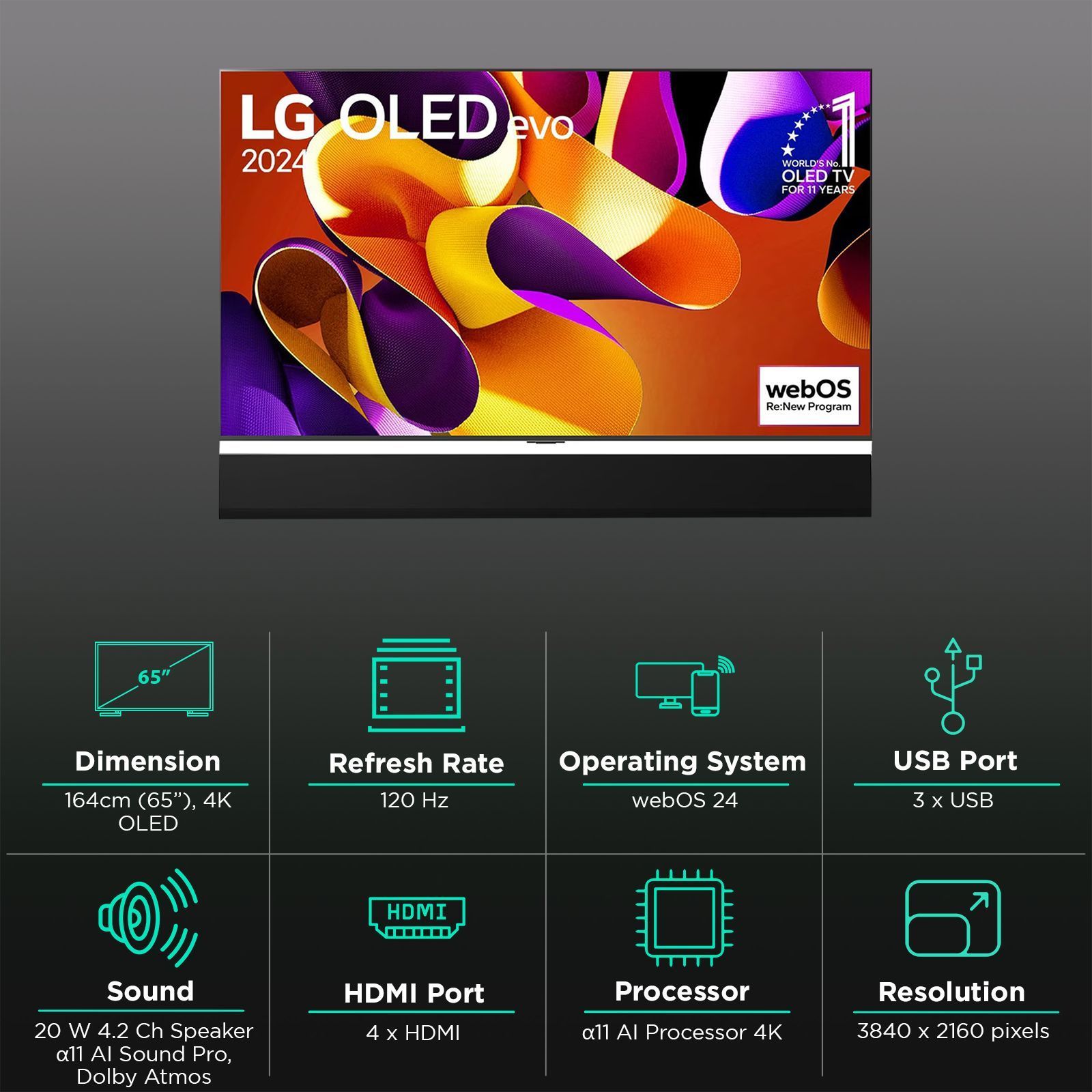 LG evo AI G4 165 cm (65 inch) OLED 4K Ultra HD Smart WebOS TV with Dolby Atmos (2025 model)_3