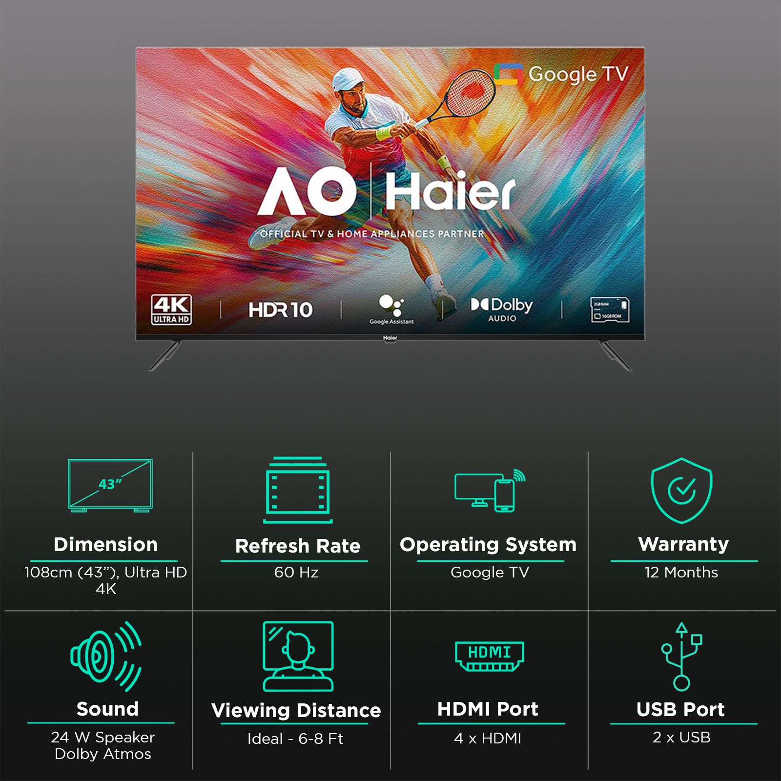 Haier LE43A900UG 109 cm (43 inch) LED 4K Ultra HD Google TV with Dolby Vision & Dolby Atmos (2024 model)_3
